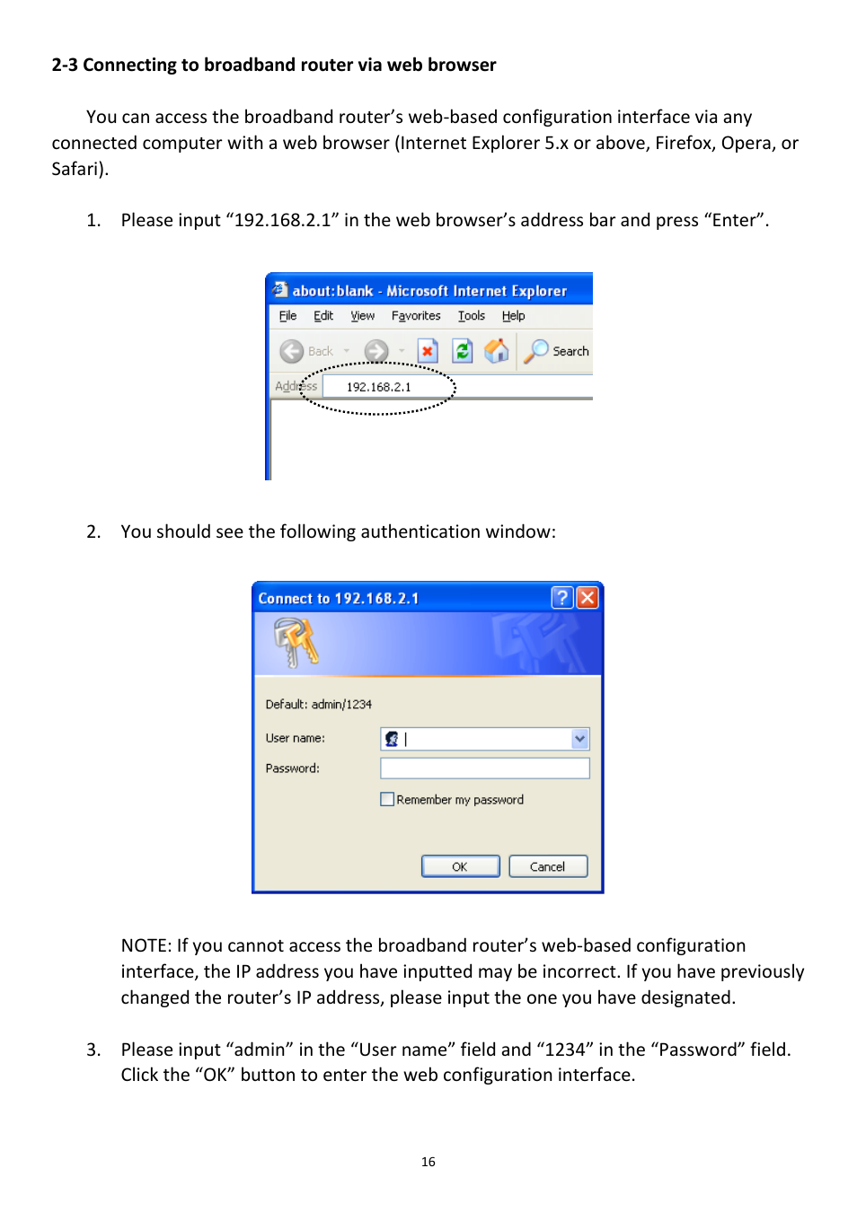 3 connecting to broadband router via web browser | Edimax Technology 3G-6408n User Manual | Page 17 / 113
