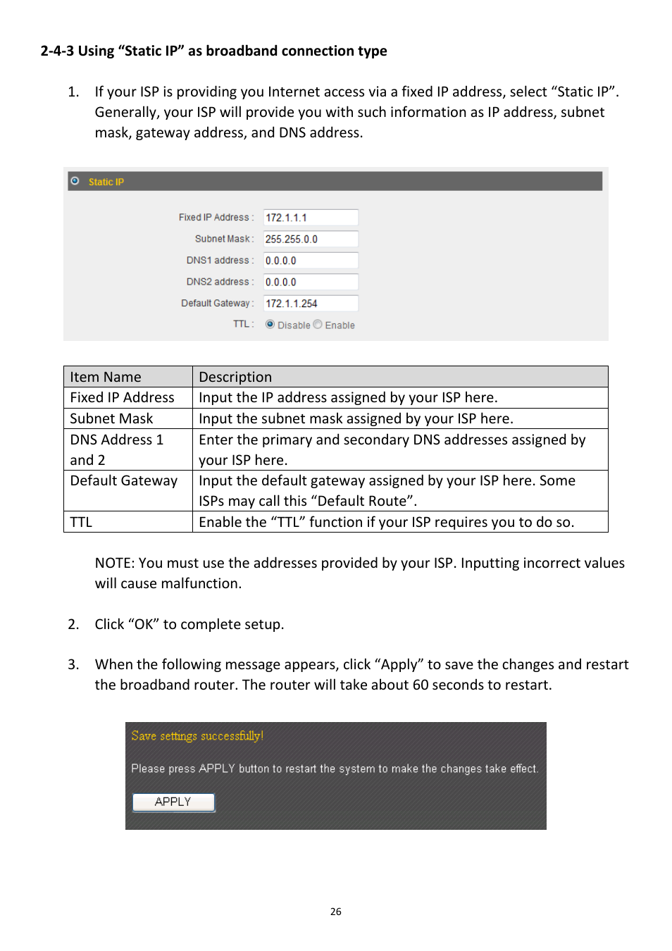 4-3 using “static ip” as broadband connection type | Edimax Technology 3G-6408n User Manual | Page 27 / 113