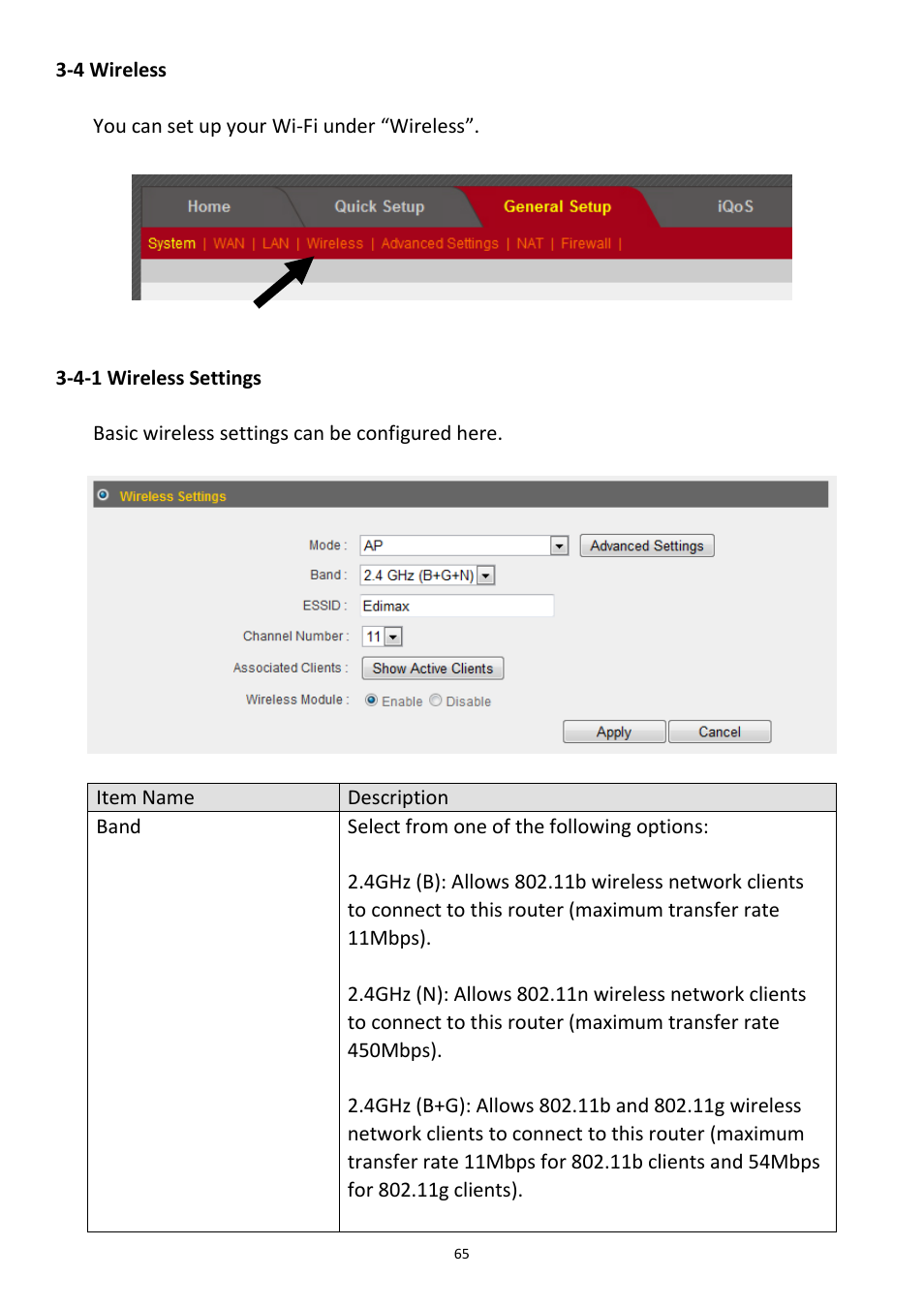 4 wireless, 4-1 wireless settings | Edimax Technology 3G-6408n User Manual | Page 66 / 113