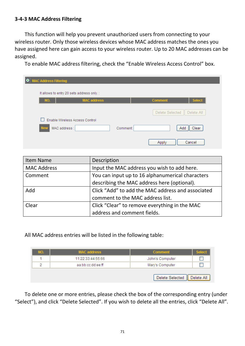 4-3 mac address filtering | Edimax Technology 3G-6408n User Manual | Page 72 / 113