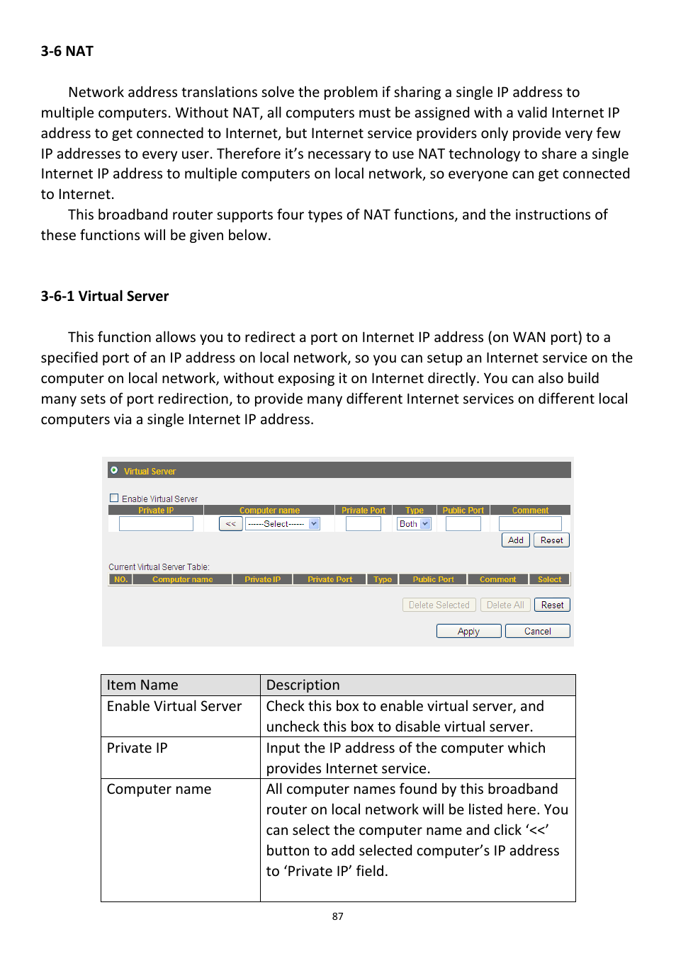 6 nat, 6-1 virtual server | Edimax Technology 3G-6408n User Manual | Page 88 / 113