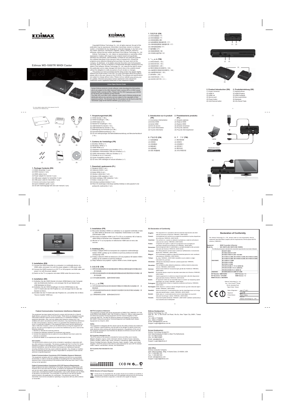 Edimax Technology WD-1000TR User Manual | 1 page