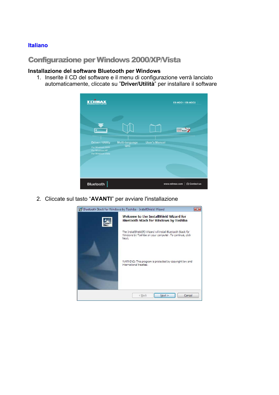 Configurazione per windows 2000/xp/vista | Edimax Technology EB-MDC2 User Manual | Page 18 / 42