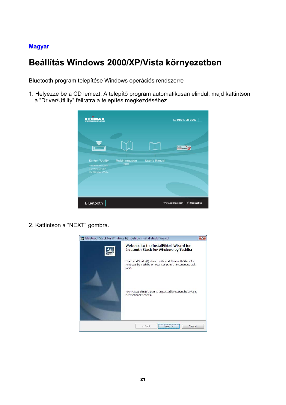 Beállítás windows 2000/xp/vista környezetben | Edimax Technology EB-MDC2 User Manual | Page 21 / 42