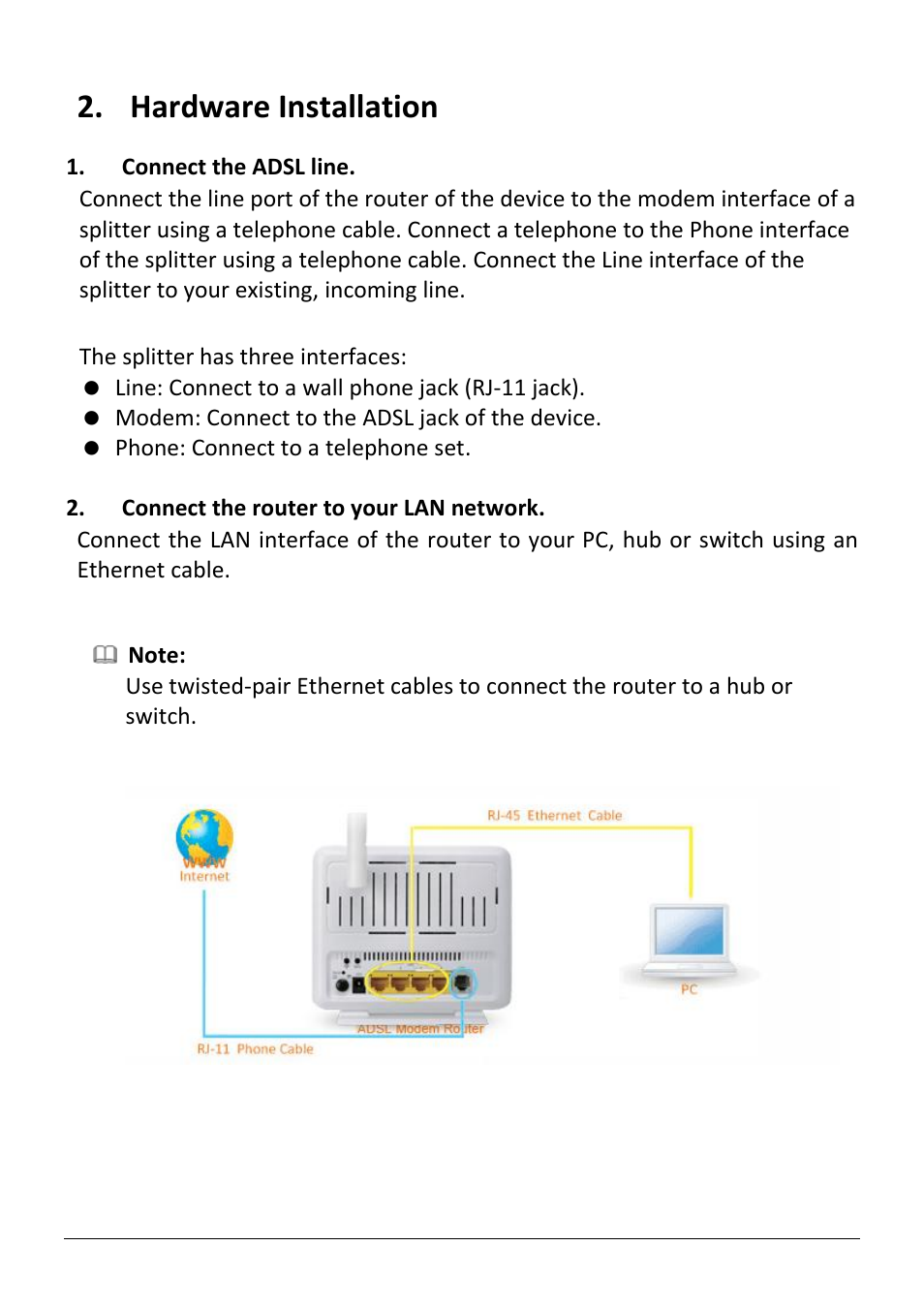 Hardware installation | Edimax Technology AR-7186WnB User Manual | Page 10 / 92