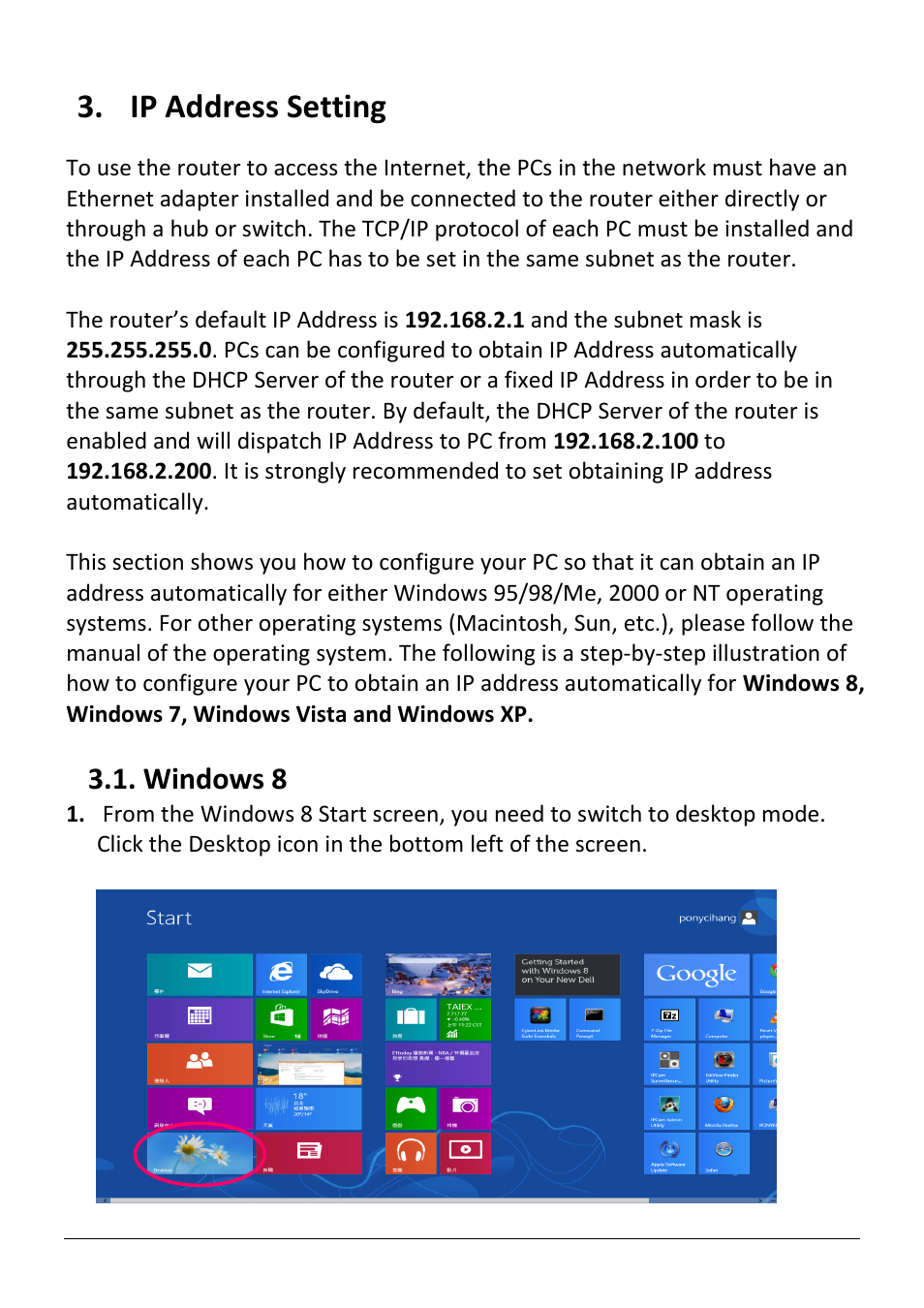 Ip address setting, Indows, Windows 8 | Edimax Technology AR-7186WnB User Manual | Page 17 / 92