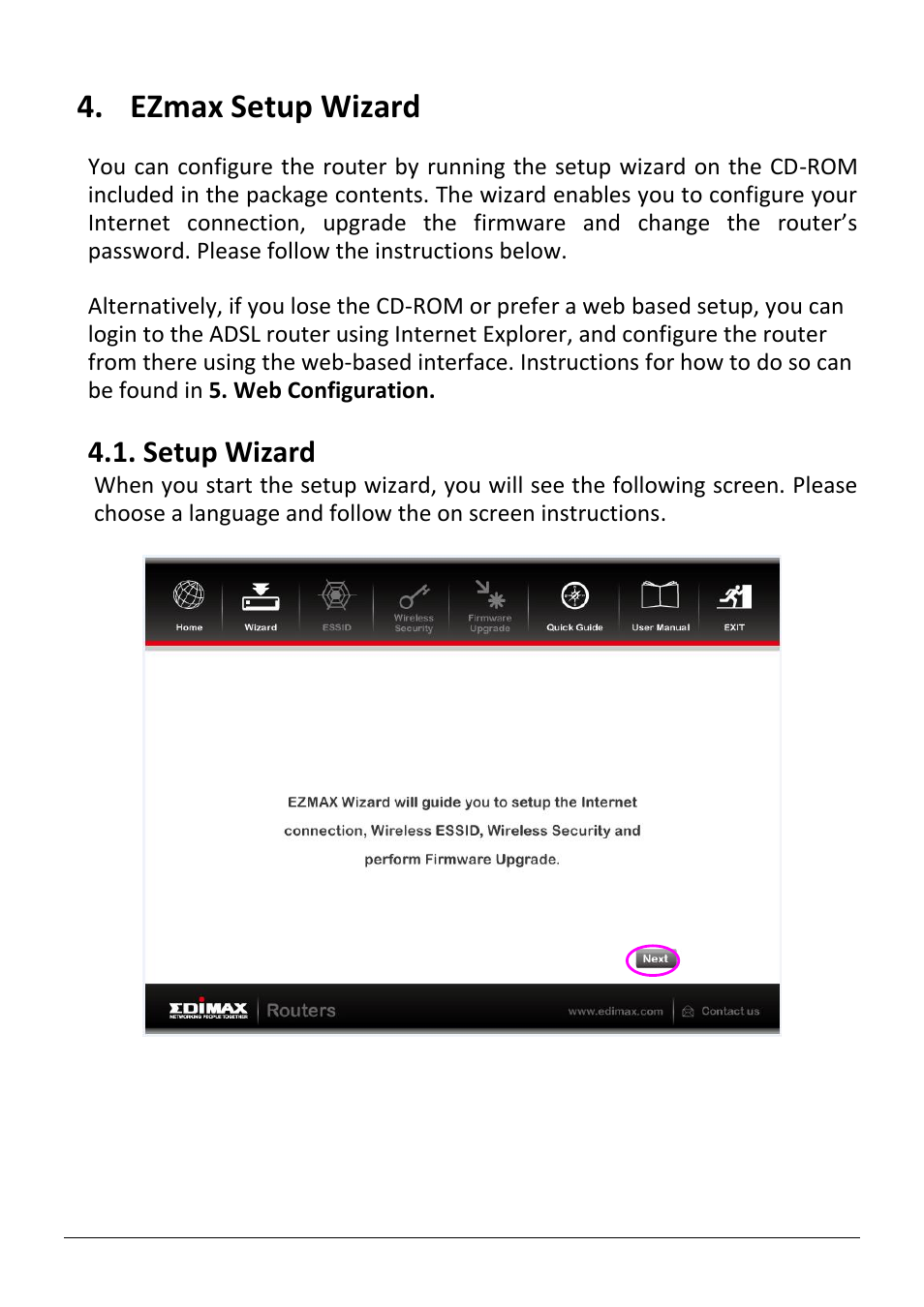 Ezmax setup wizard, Etup, Izard | Setup wizard | Edimax Technology AR-7186WnB User Manual | Page 24 / 92
