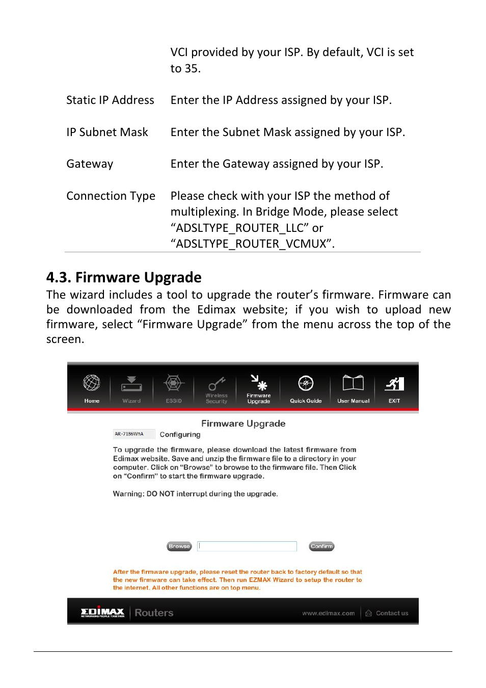 Irmware, Pgrade, Firmware upgrade | Edimax Technology AR-7186WnB User Manual | Page 36 / 92