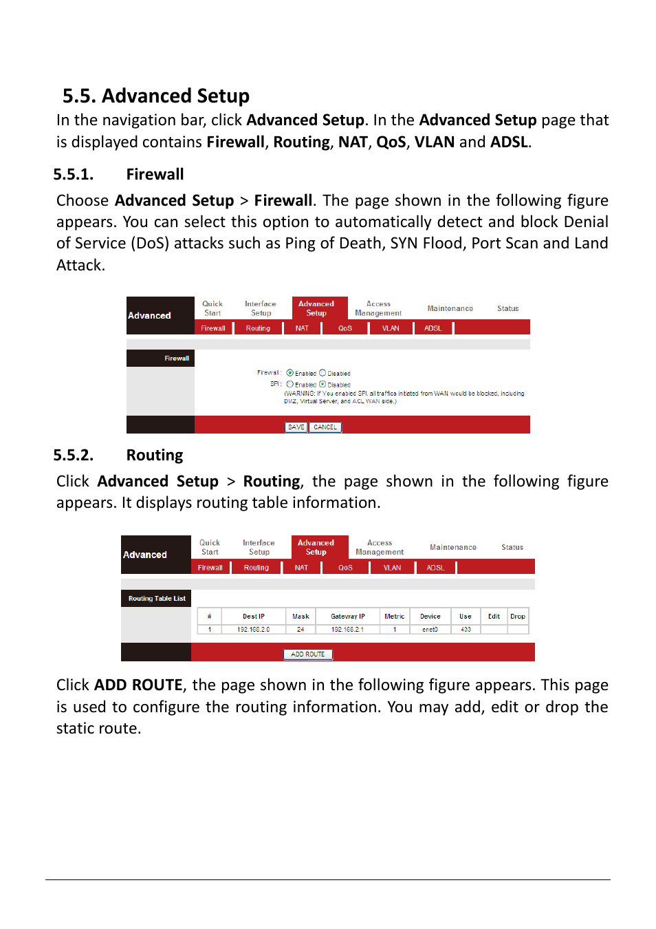 Dvanced, Etup, Firewall | Routing, Advanced setup | Edimax Technology AR-7186WnB User Manual | Page 64 / 92