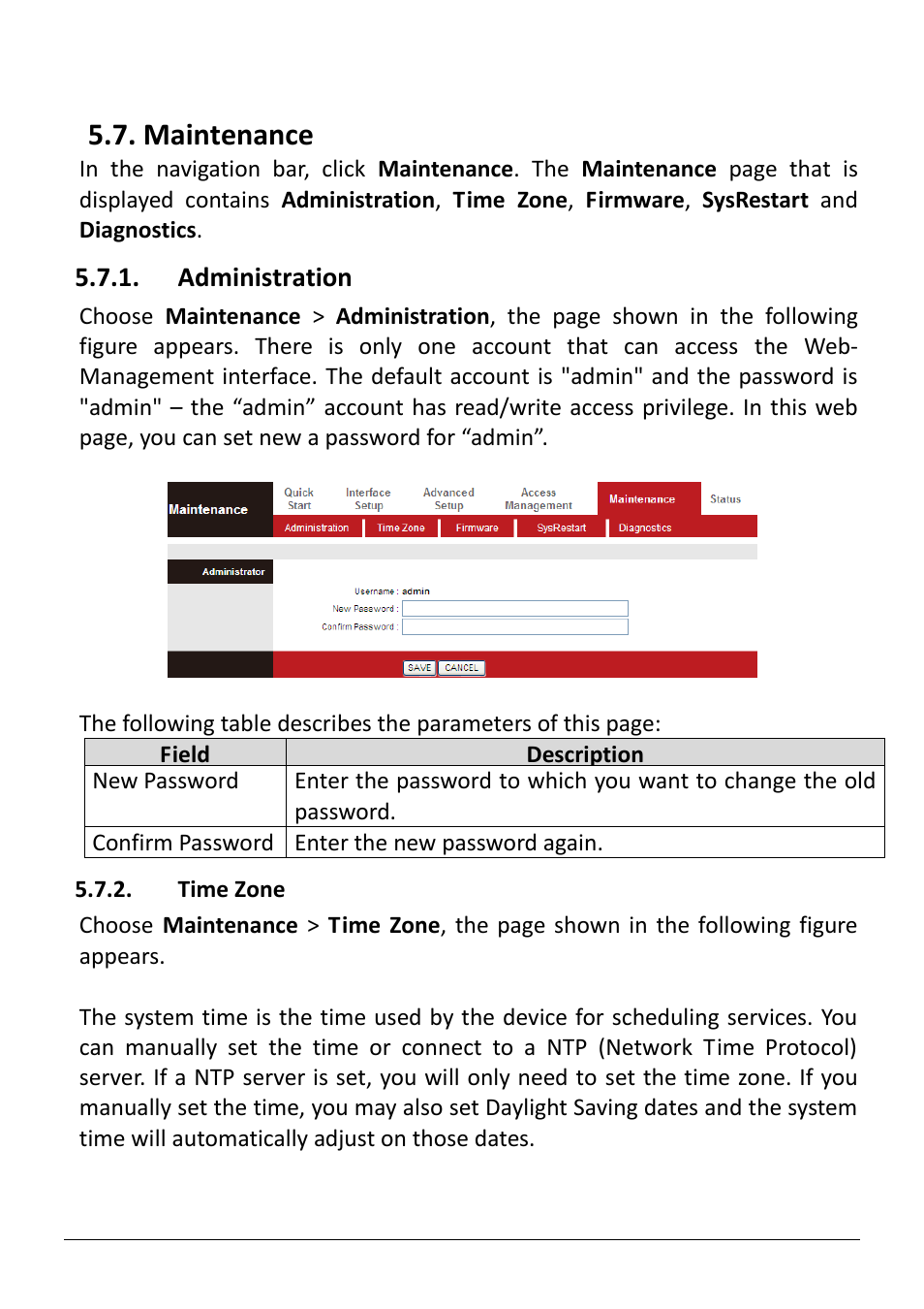 Aintenance, Administration, Time zone | Maintenance | Edimax Technology AR-7186WnB User Manual | Page 85 / 92