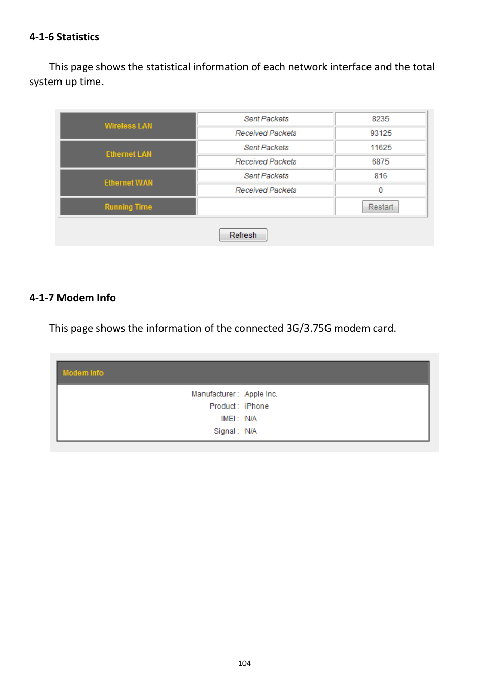 1-6 statistics, 1-7 modem info | Edimax Technology 3G-6200nL V2 User Manual | Page 105 / 110