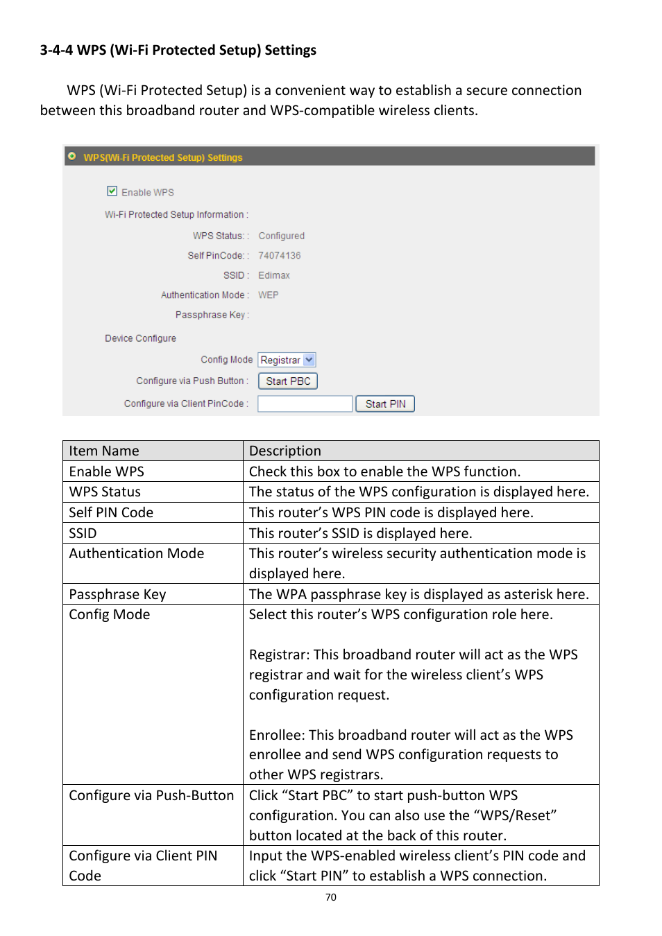 4-4 wps (wi-fi protected setup) settings | Edimax Technology 3G-6200nL V2 User Manual | Page 71 / 110