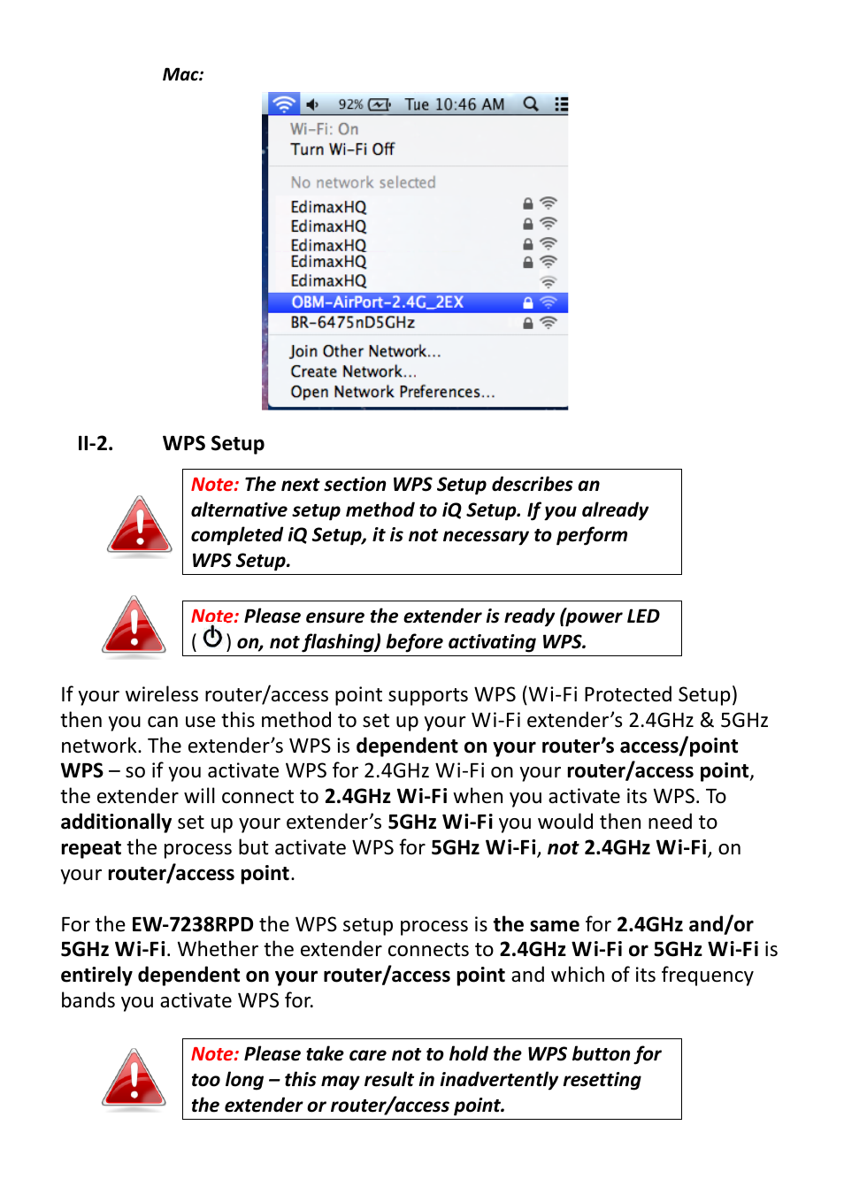 Ii-2, Wps setup, Ii-2. wps | Setup) | Edimax Technology EW-7238RPD User Manual | Page 18 / 89