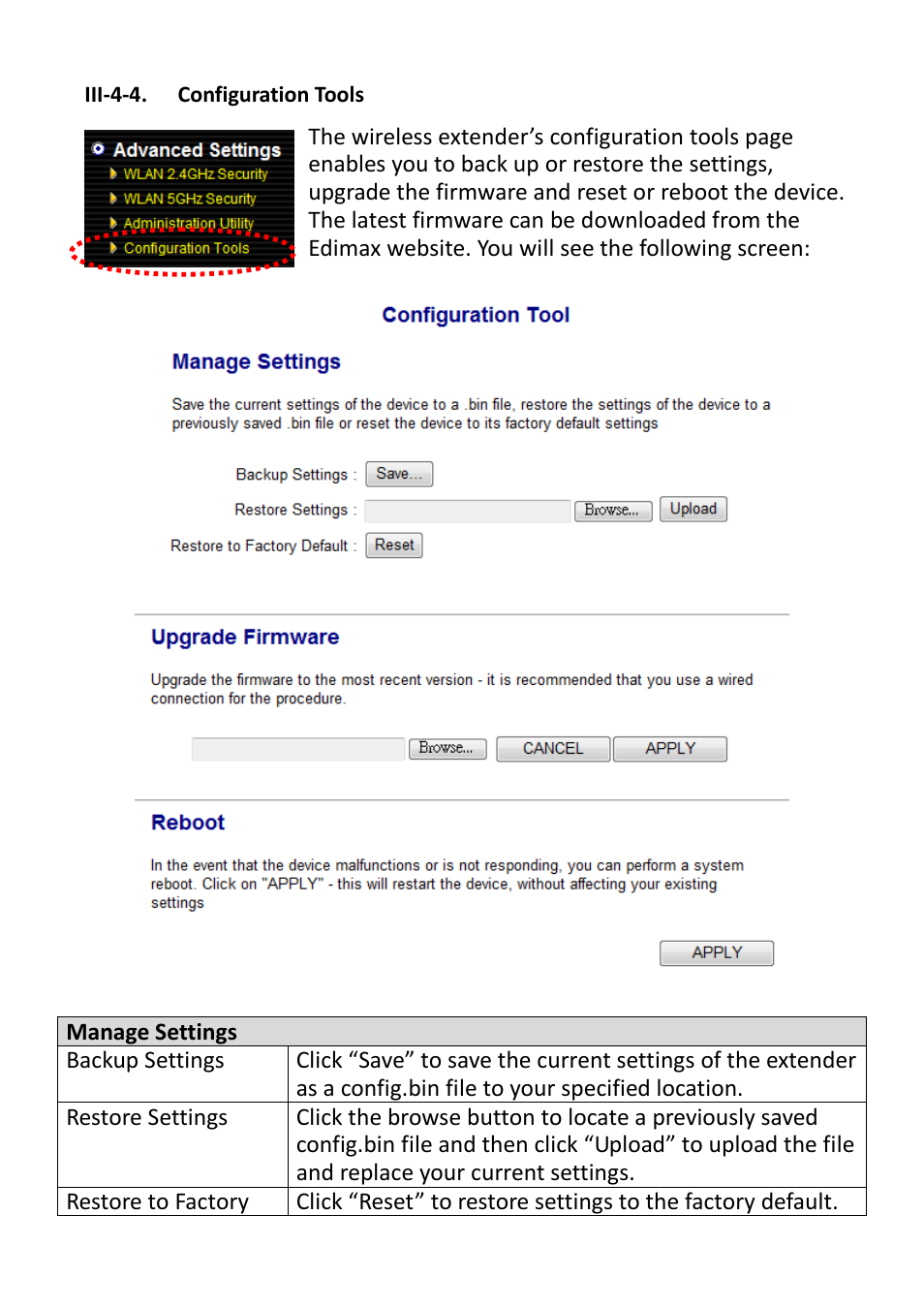 Iii-4-4, Configuration tools | Edimax Technology EW-7238RPD User Manual | Page 38 / 89