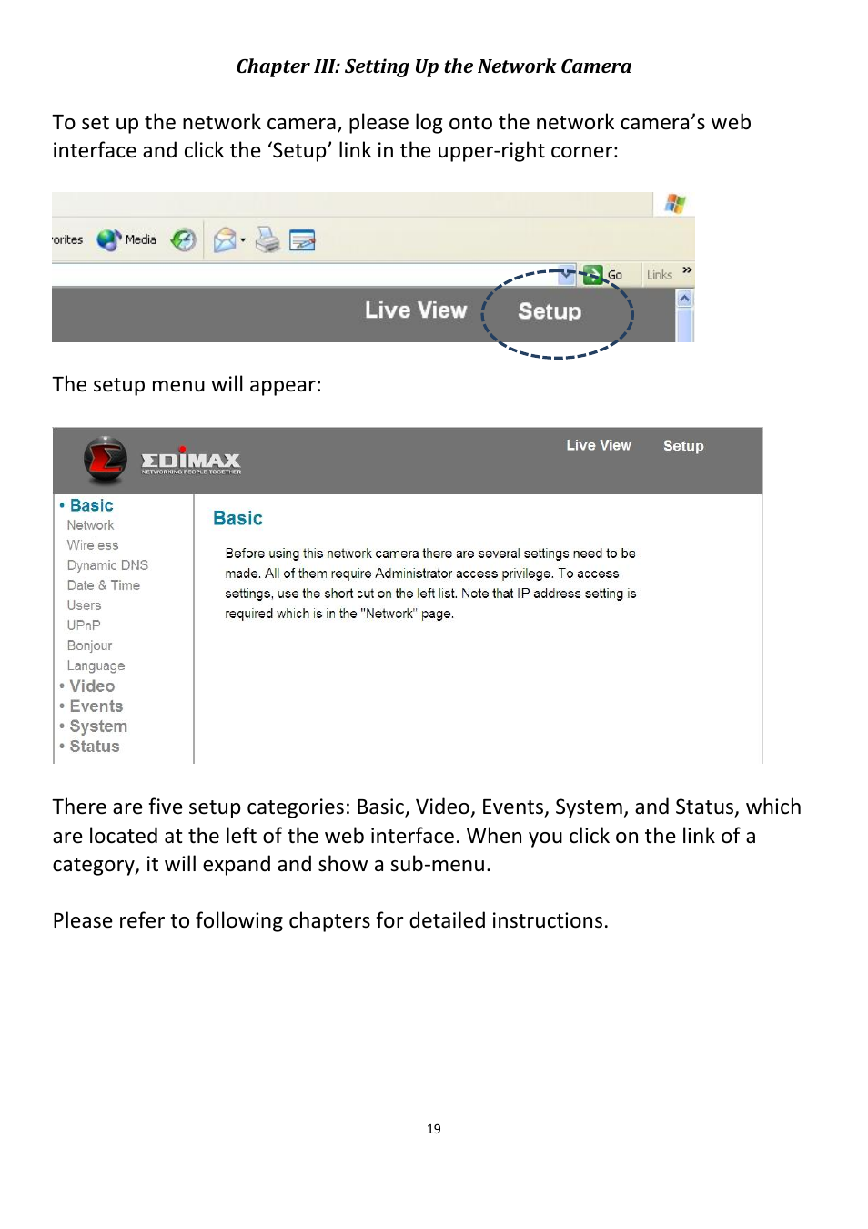 Chapter iii: setting up the network camera | Edimax Technology IC-3115W User Manual | Page 20 / 150