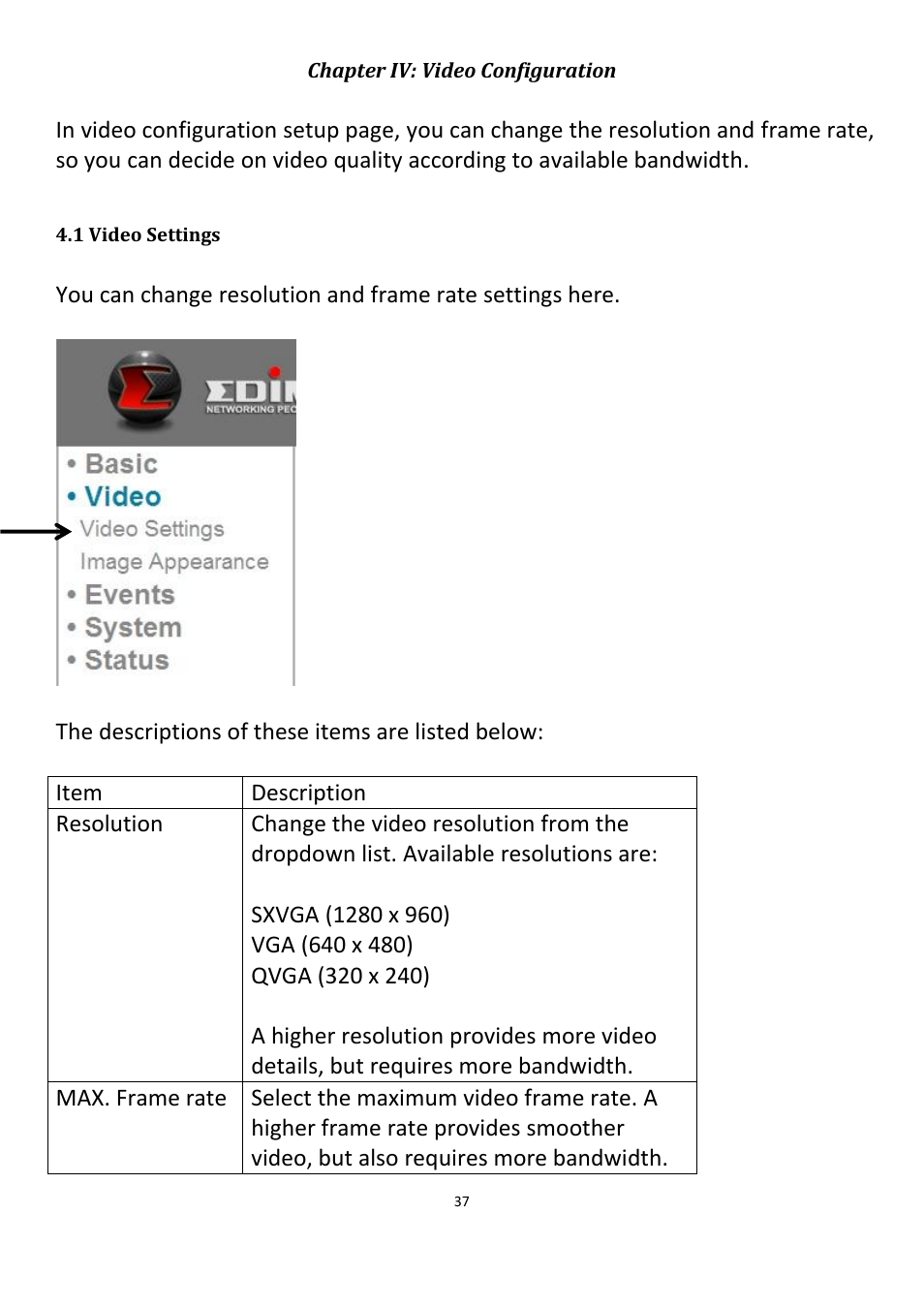 1 video settings | Edimax Technology IC-3115W User Manual | Page 38 / 150