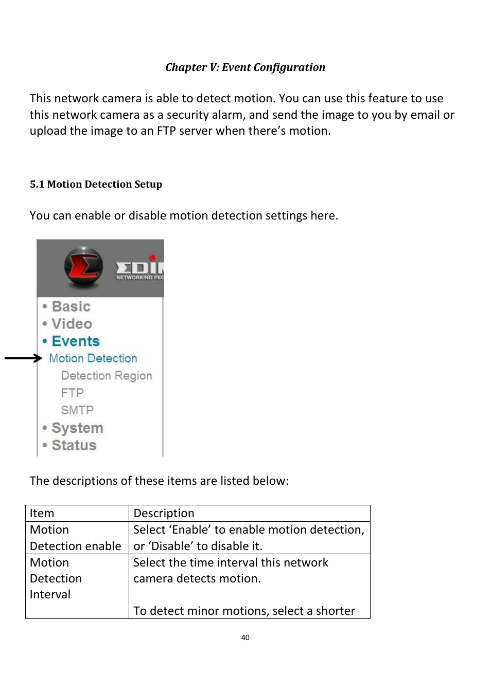 Chapter v: event configuration, 1 motion detection setup | Edimax Technology IC-3115W User Manual | Page 41 / 150