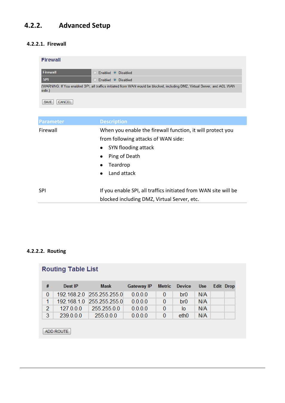 Advanced setup, Firewall, Routing | Edimax Technology AR-7267WnB User Manual | Page 35 / 58