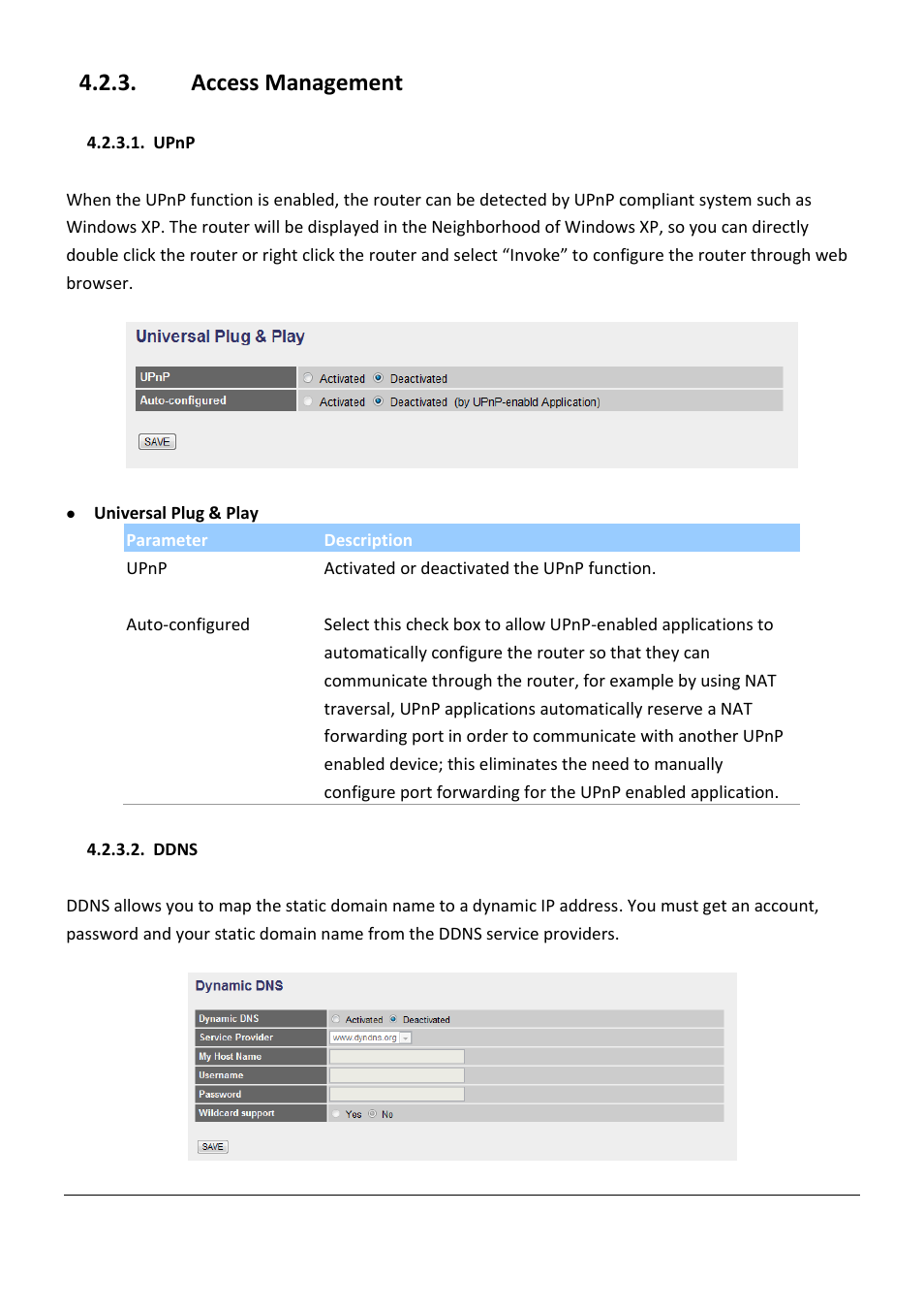 Access management, Upnp, Ddns | Edimax Technology AR-7267WnB User Manual | Page 43 / 58
