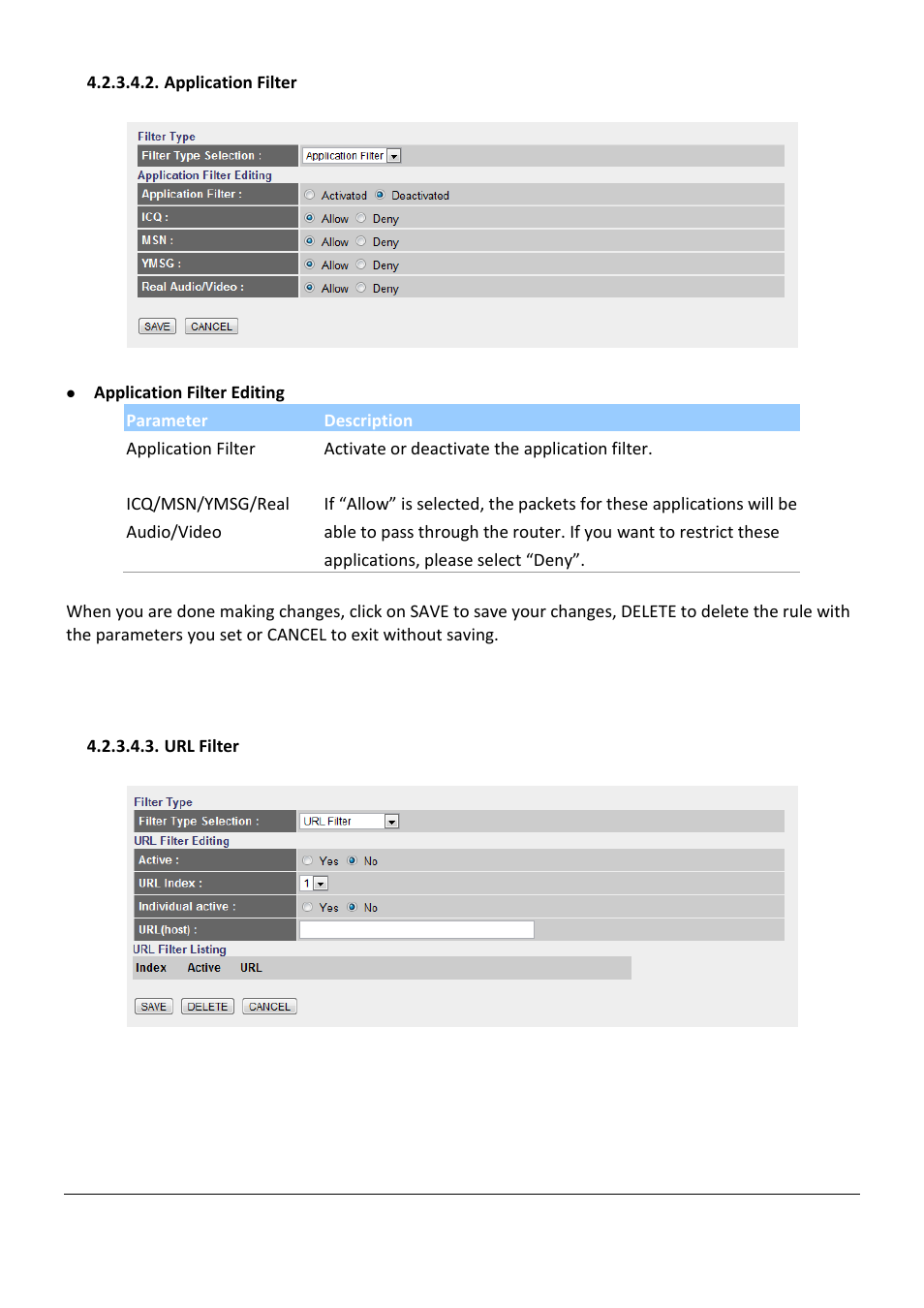 Application filter, Url filter | Edimax Technology AR-7267WnB User Manual | Page 48 / 58