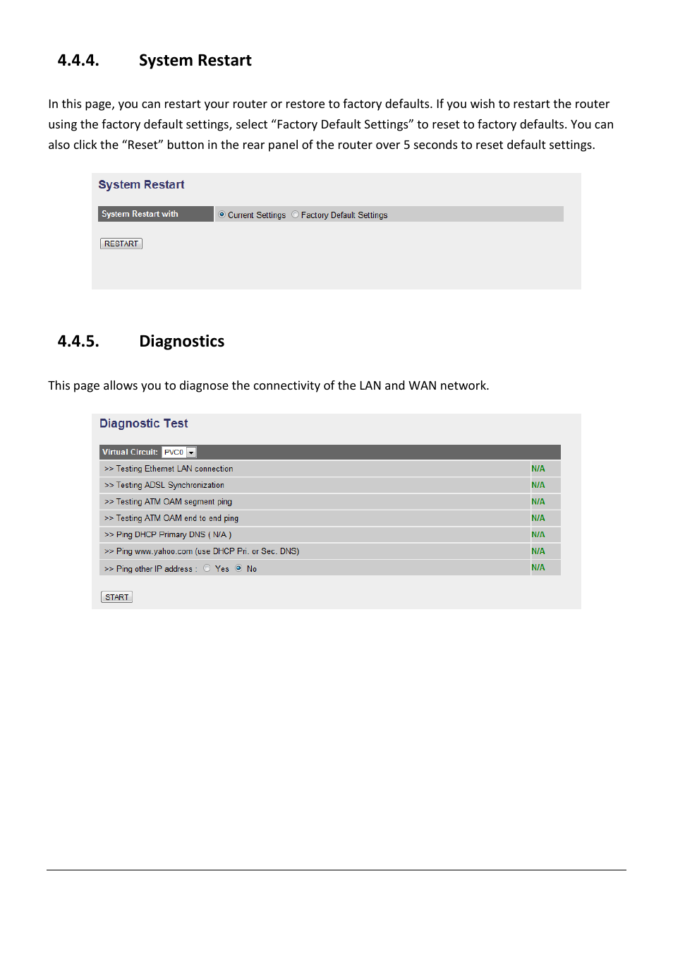 System restart, Diagnostics | Edimax Technology AR-7267WnB User Manual | Page 56 / 58