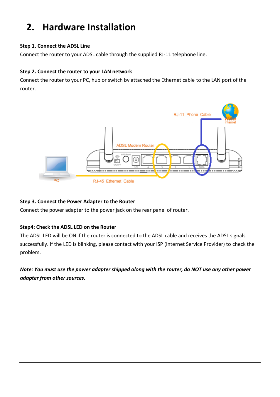 Hardware installation | Edimax Technology AR-7267WnB User Manual | Page 9 / 58