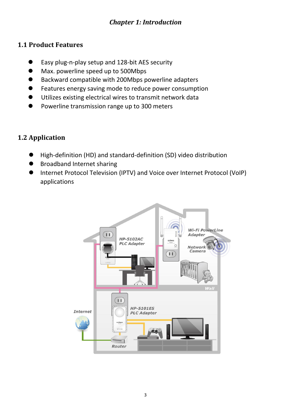 Chapter 1: introduction, 1 product features, 2 application | Edimax Technology HP-5102ACK User Manual | Page 4 / 31