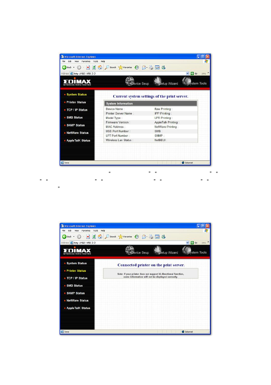 3 device status, 1 s ystem, 2 printer | Edimax Technology PS-1206UWg User Manual | Page 68 / 91