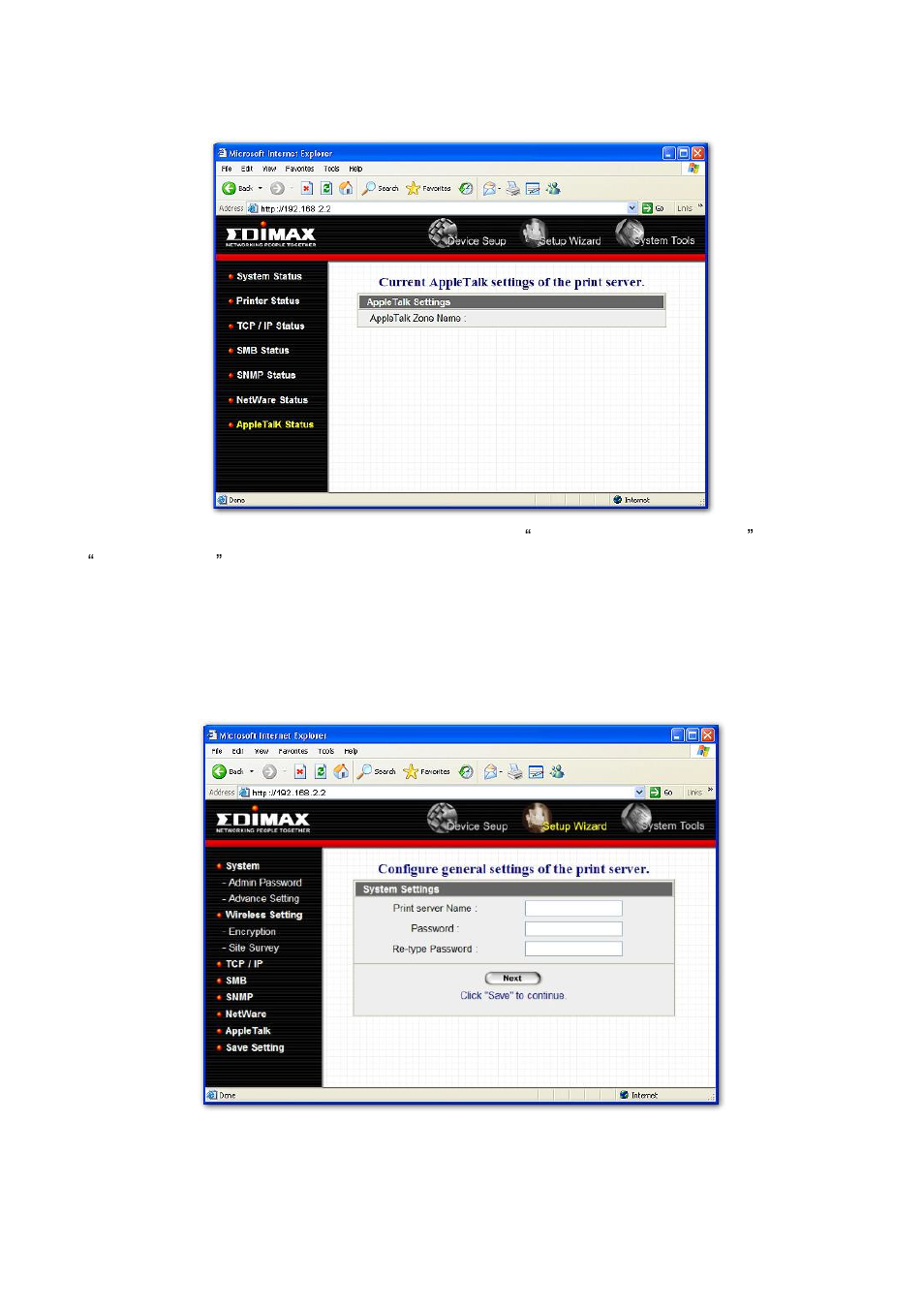 4 setup wizard, 7 appletalk, 1 s ystem | Edimax Technology PS-1206UWg User Manual | Page 71 / 91