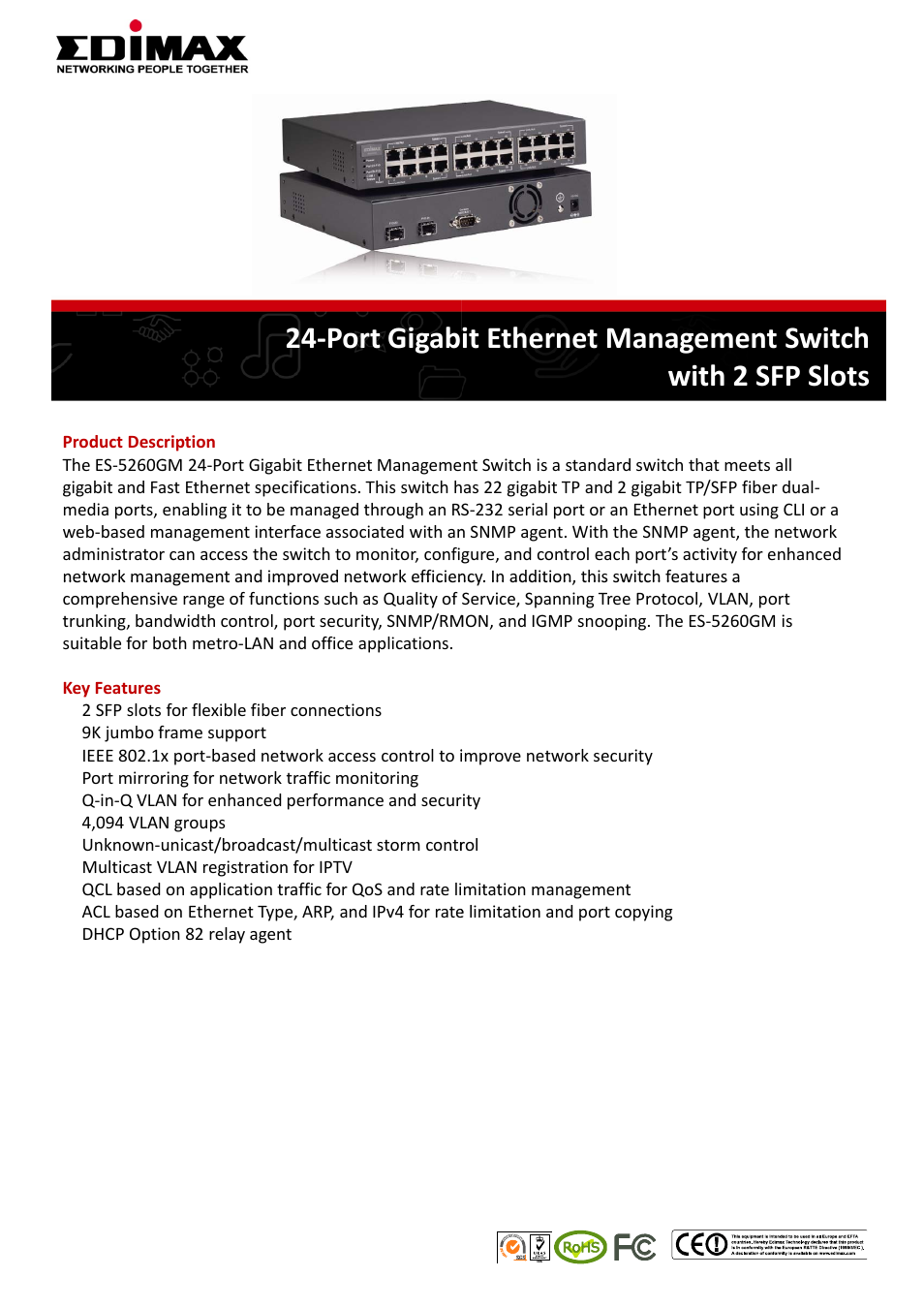 Edimax Technology ES-5260GM User Manual | 6 pages