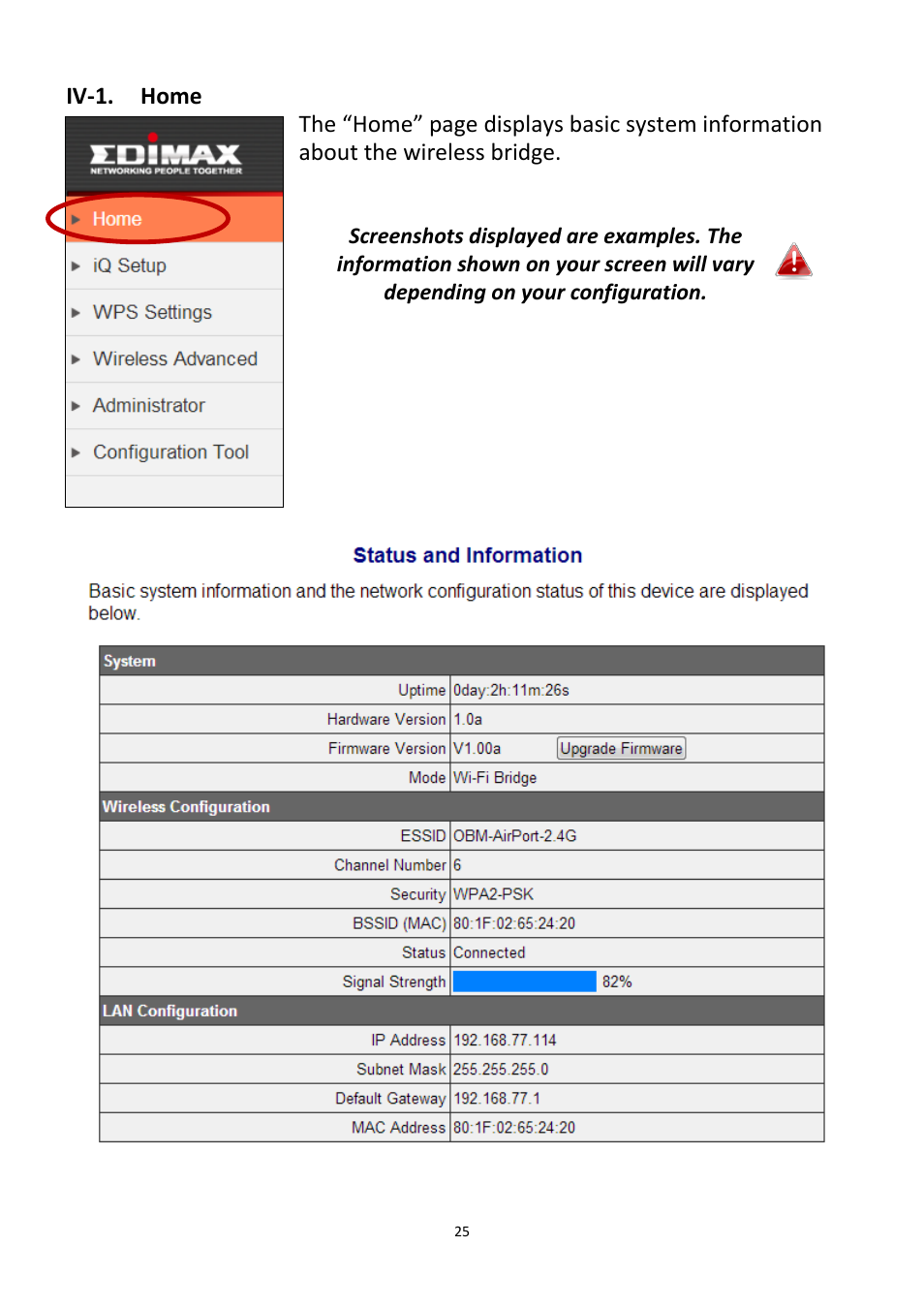 Iv-1, Home | Edimax Technology CV-7438nDM User Manual | Page 25 / 89