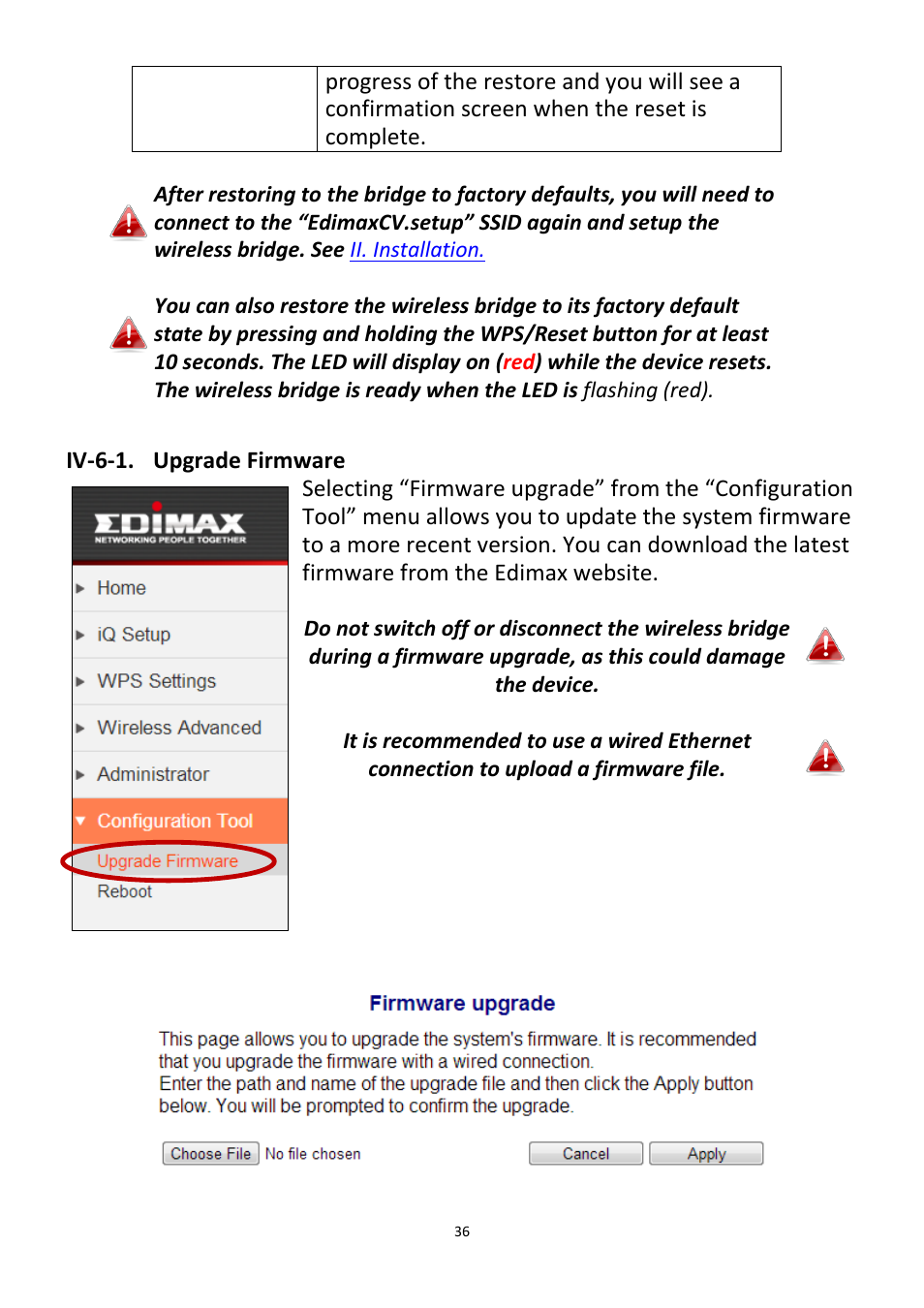 Iv-6-1, Upgrade firmware | Edimax Technology CV-7438nDM User Manual | Page 36 / 89