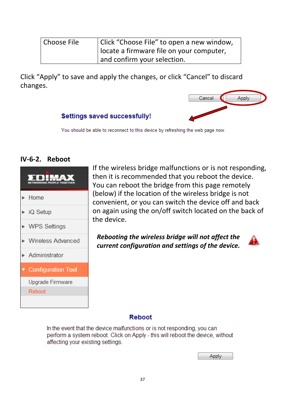 Iv-6-2, Reboot | Edimax Technology CV-7438nDM User Manual | Page 37 / 89