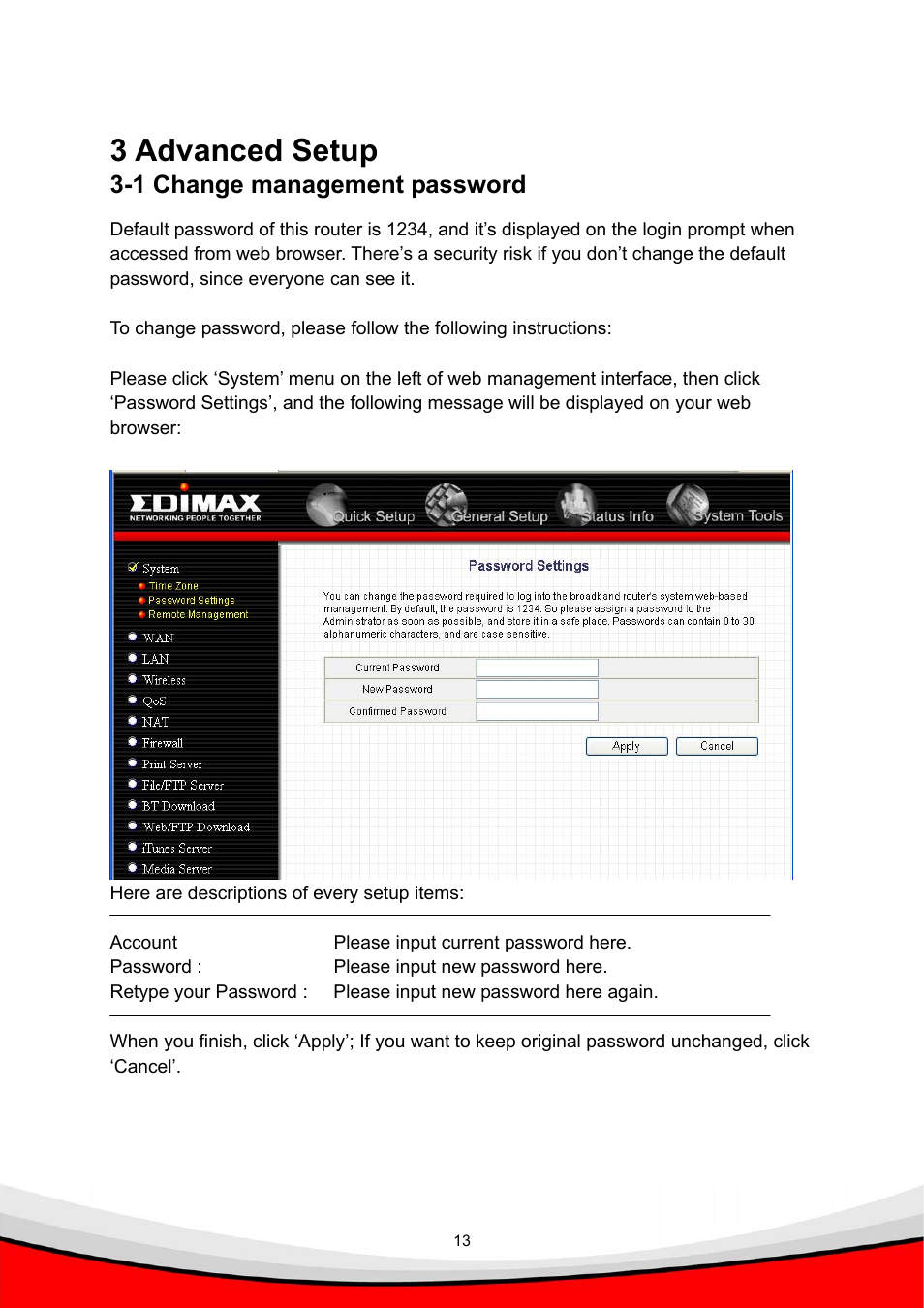 3 advanced setup, 1 change management password | Edimax Technology BR-6214K User Manual | Page 17 / 26