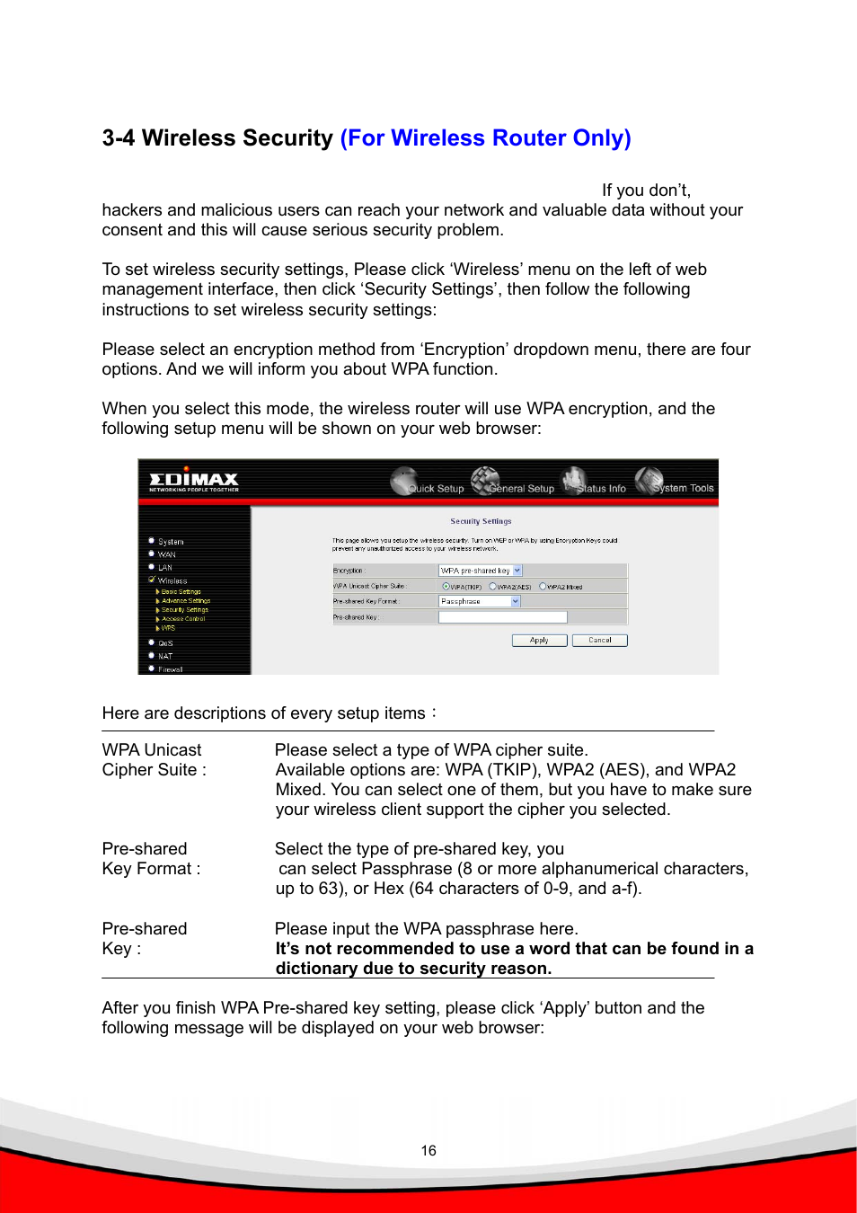 4 wireless security (for wireless router only) | Edimax Technology BR-6214K User Manual | Page 20 / 26