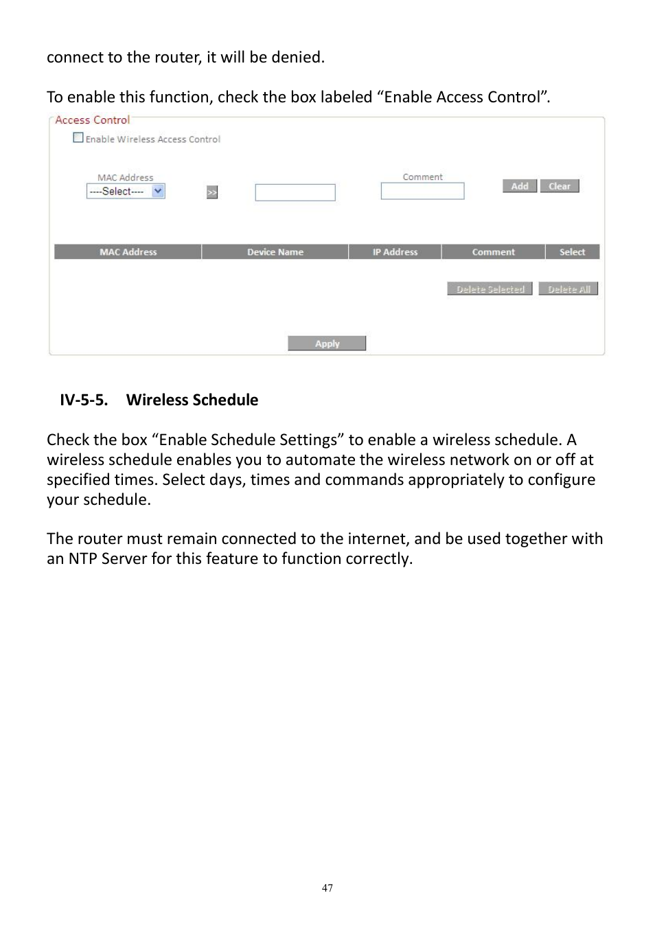 Iv-5-5. wireless schedule | Edimax Technology BR-6478AC User Manual | Page 47 / 74