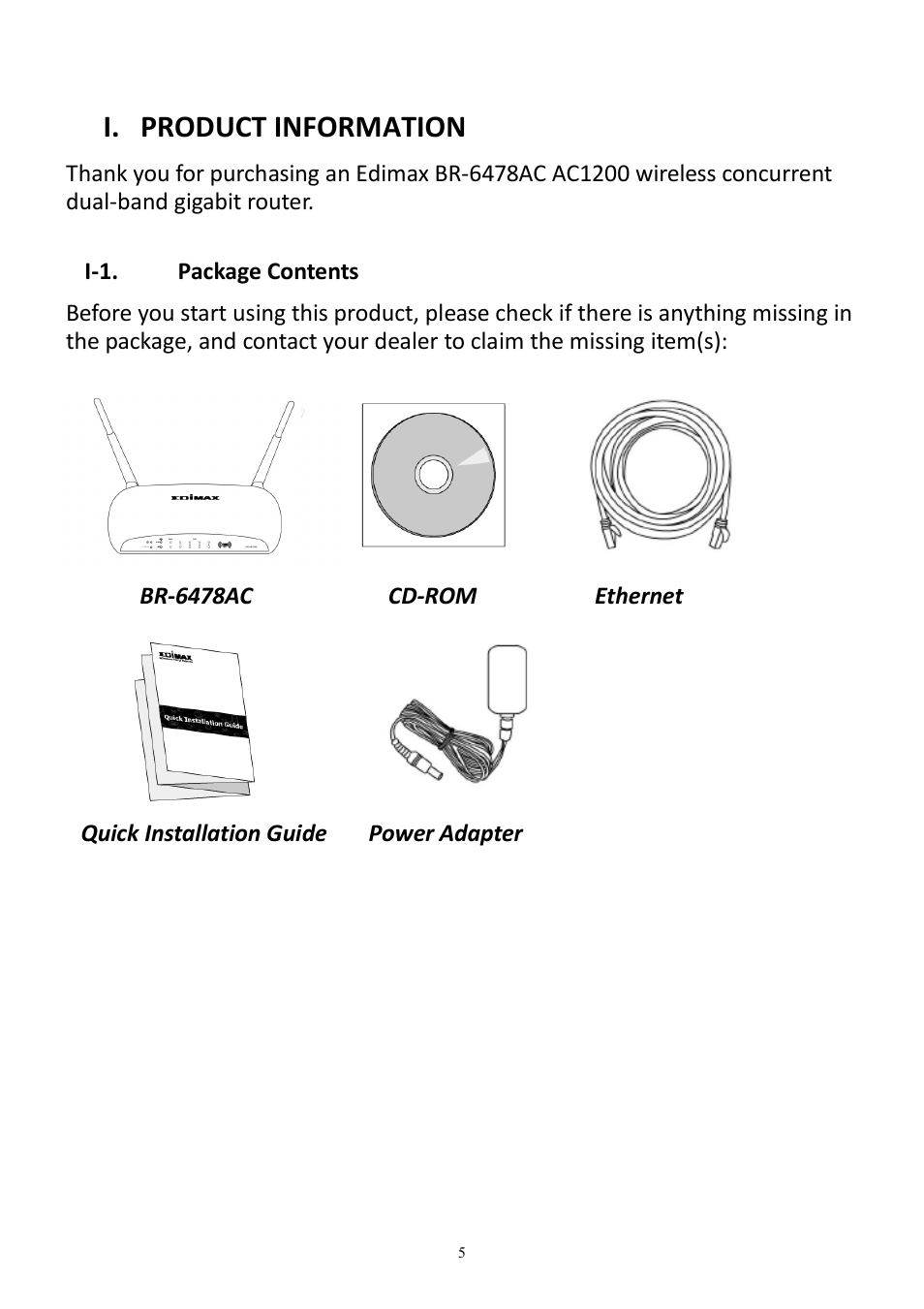 I. product information | Edimax Technology BR-6478AC User Manual | Page 5 / 74