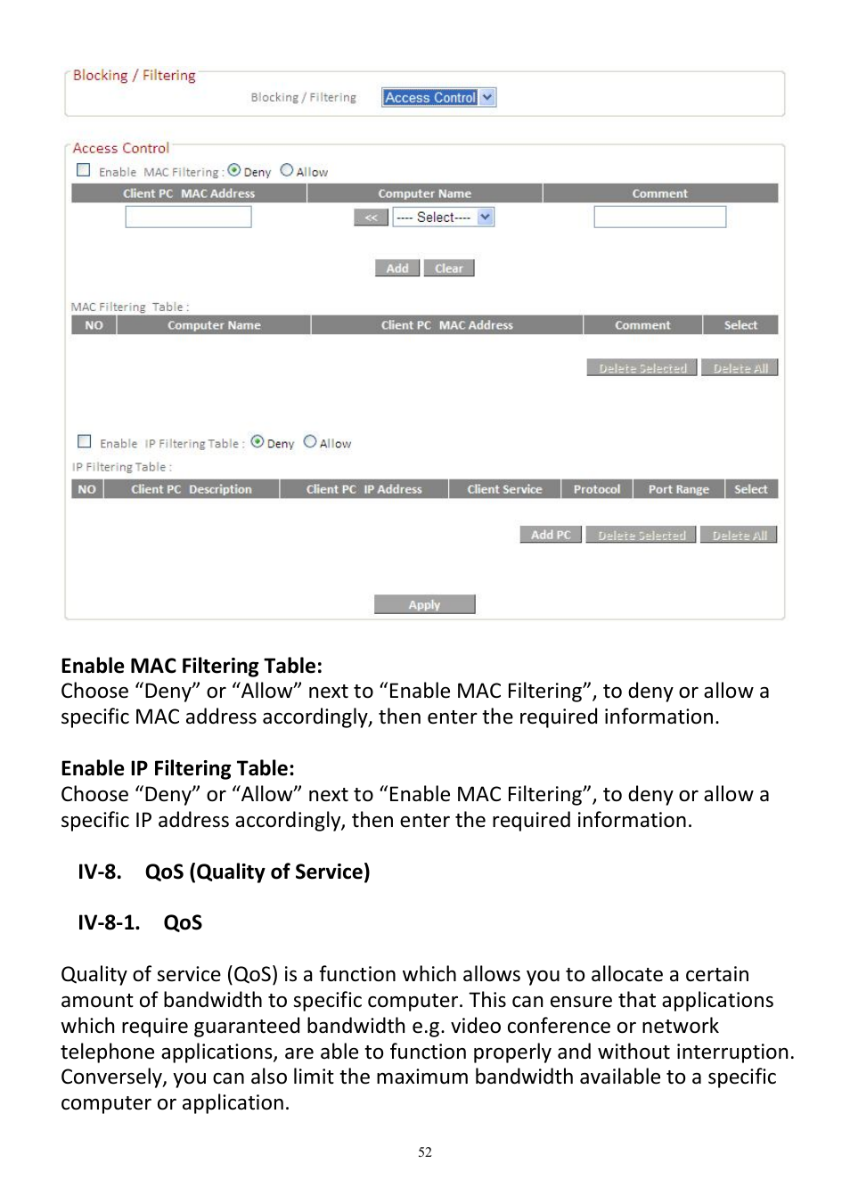 Iv-8. qos (quality of service), Iv-8-1. qos | Edimax Technology BR-6478AC User Manual | Page 52 / 74