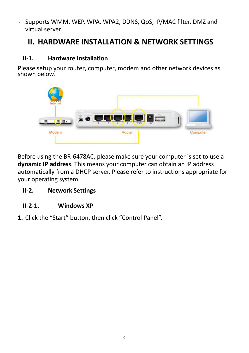 Ii. hardware installation & network settings | Edimax Technology BR-6478AC User Manual | Page 9 / 74