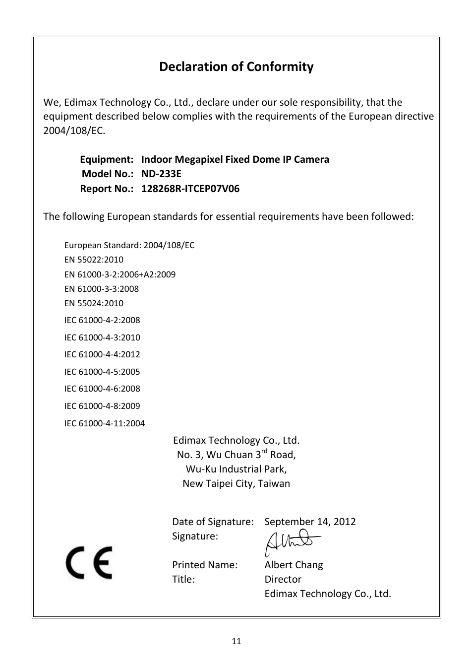 Declaration of conformity | Edimax Technology ND-233E User Manual | Page 12 / 16