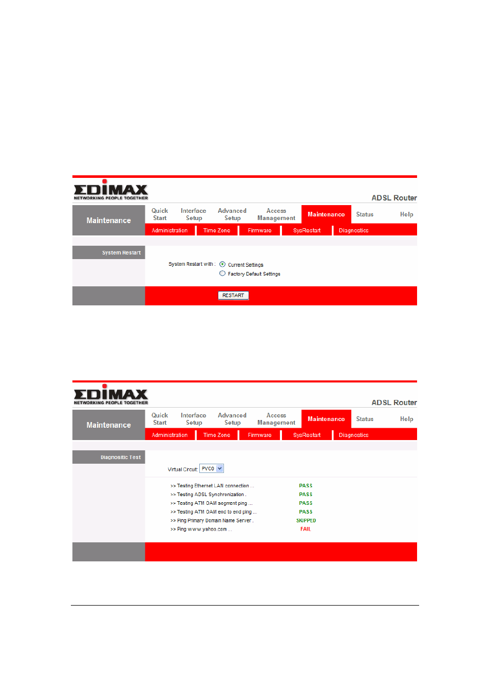 System restart, Diagnostics | Edimax Technology AR-7265WnB User Manual | Page 65 / 80