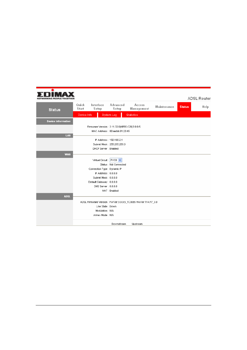Status, Device info | Edimax Technology AR-7265WnB User Manual | Page 66 / 80