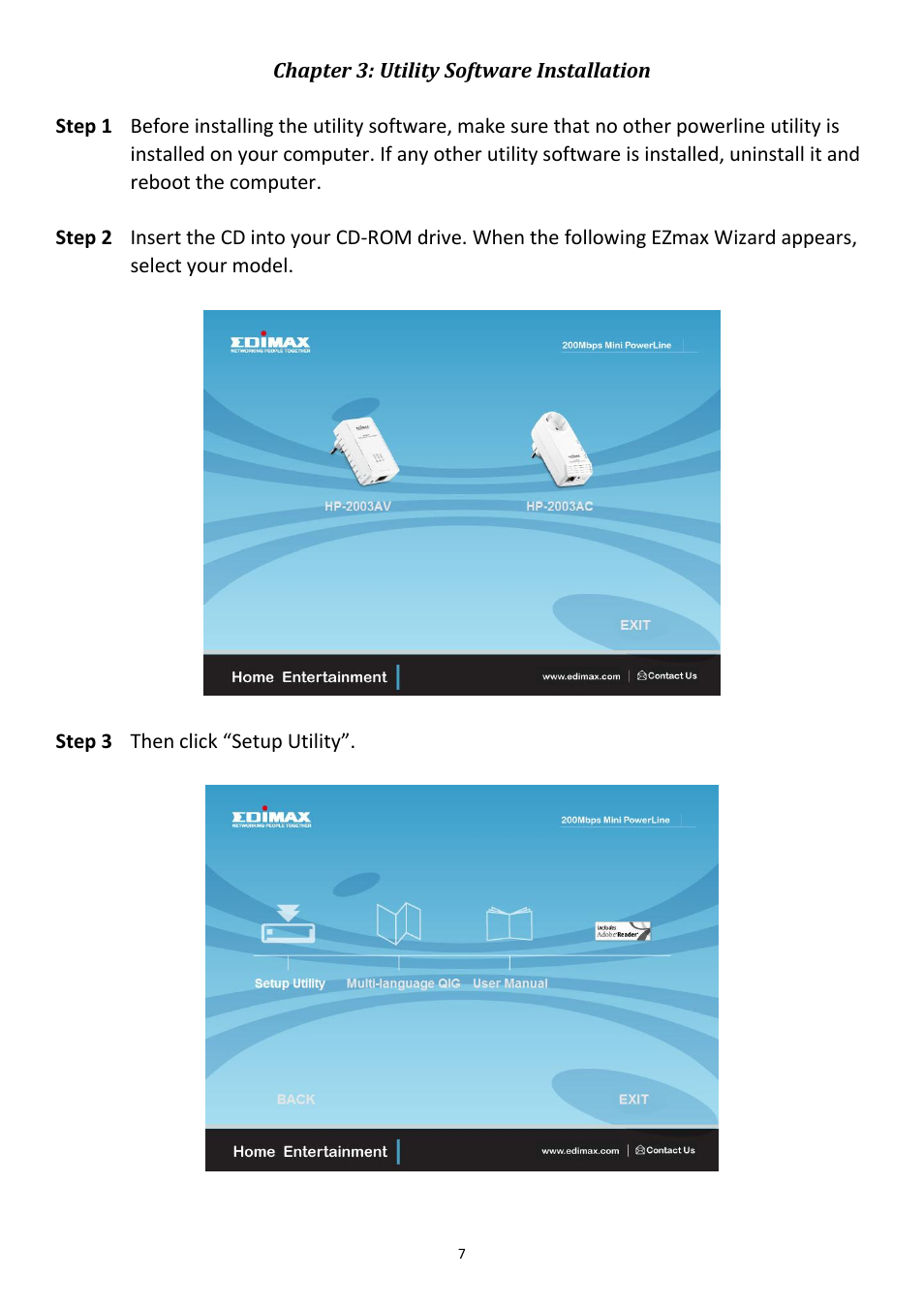 Chapter 3: utility software installation | Edimax Technology HP-2003AV User Manual | Page 8 / 24