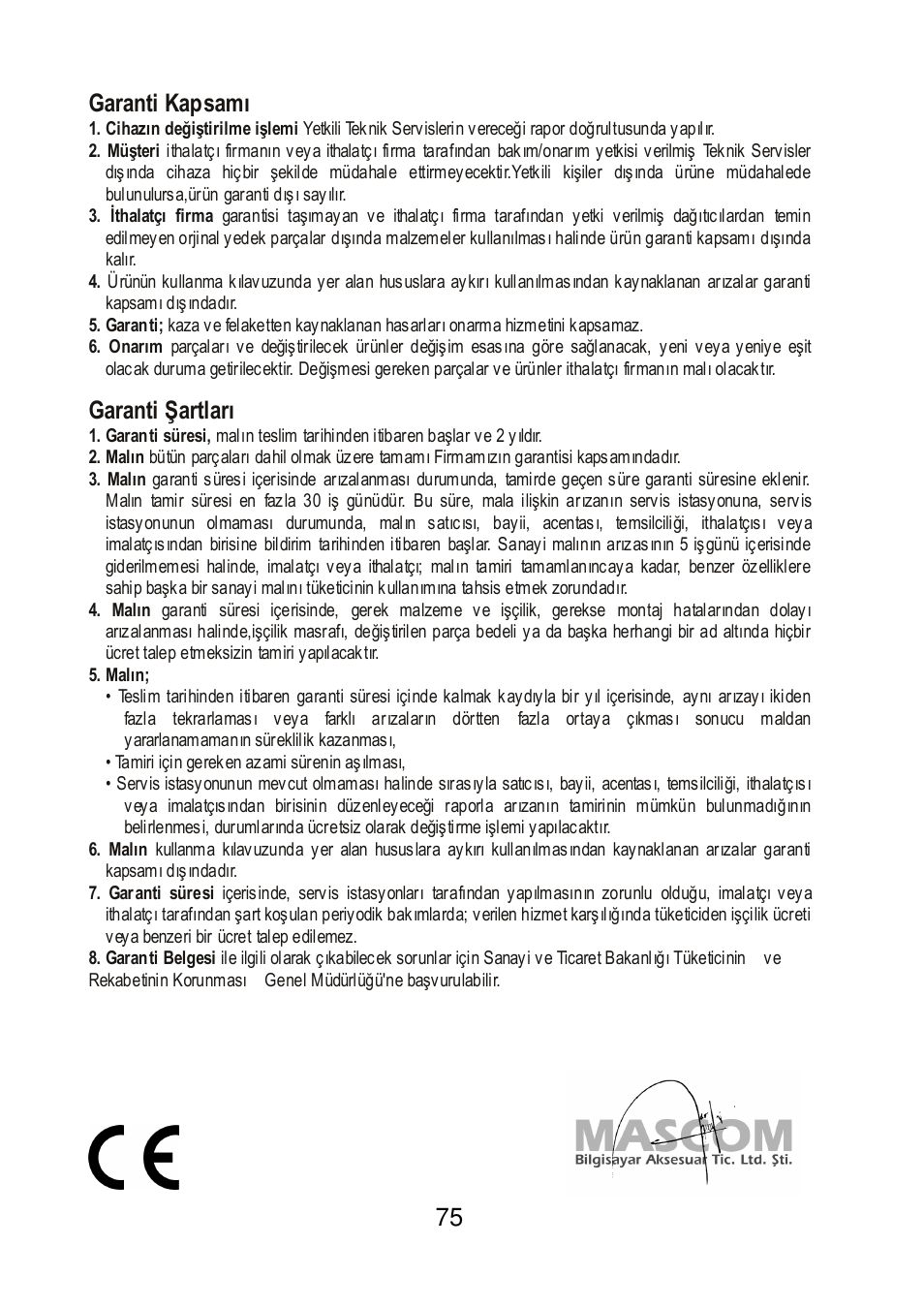 75 garanti kapsamı, Garanti şartları | Edimax Technology AR-7064+ User Manual | Page 76 / 77