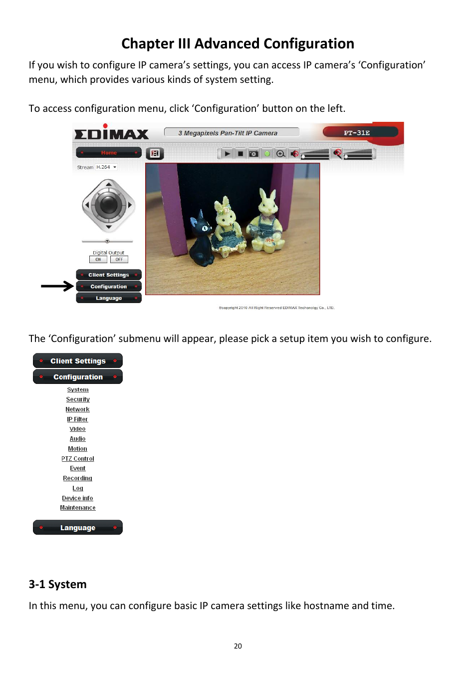 Chapter iii advanced configuration, 1 system | Edimax Technology PT-31W User Manual | Page 21 / 112
