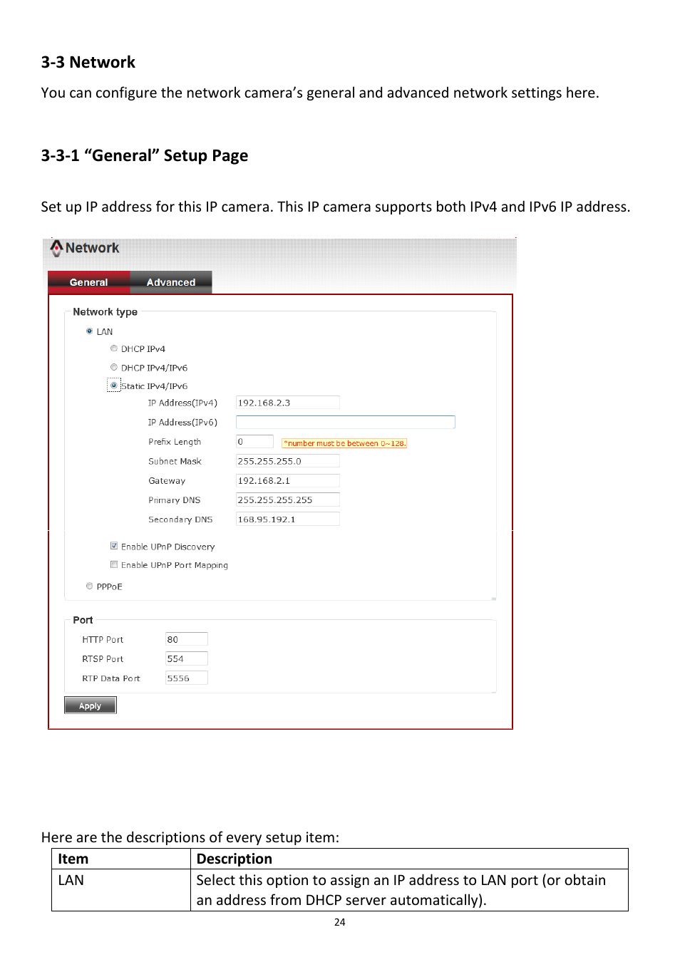 3 network, 3-1 “general” setup page | Edimax Technology PT-31W User Manual | Page 25 / 112