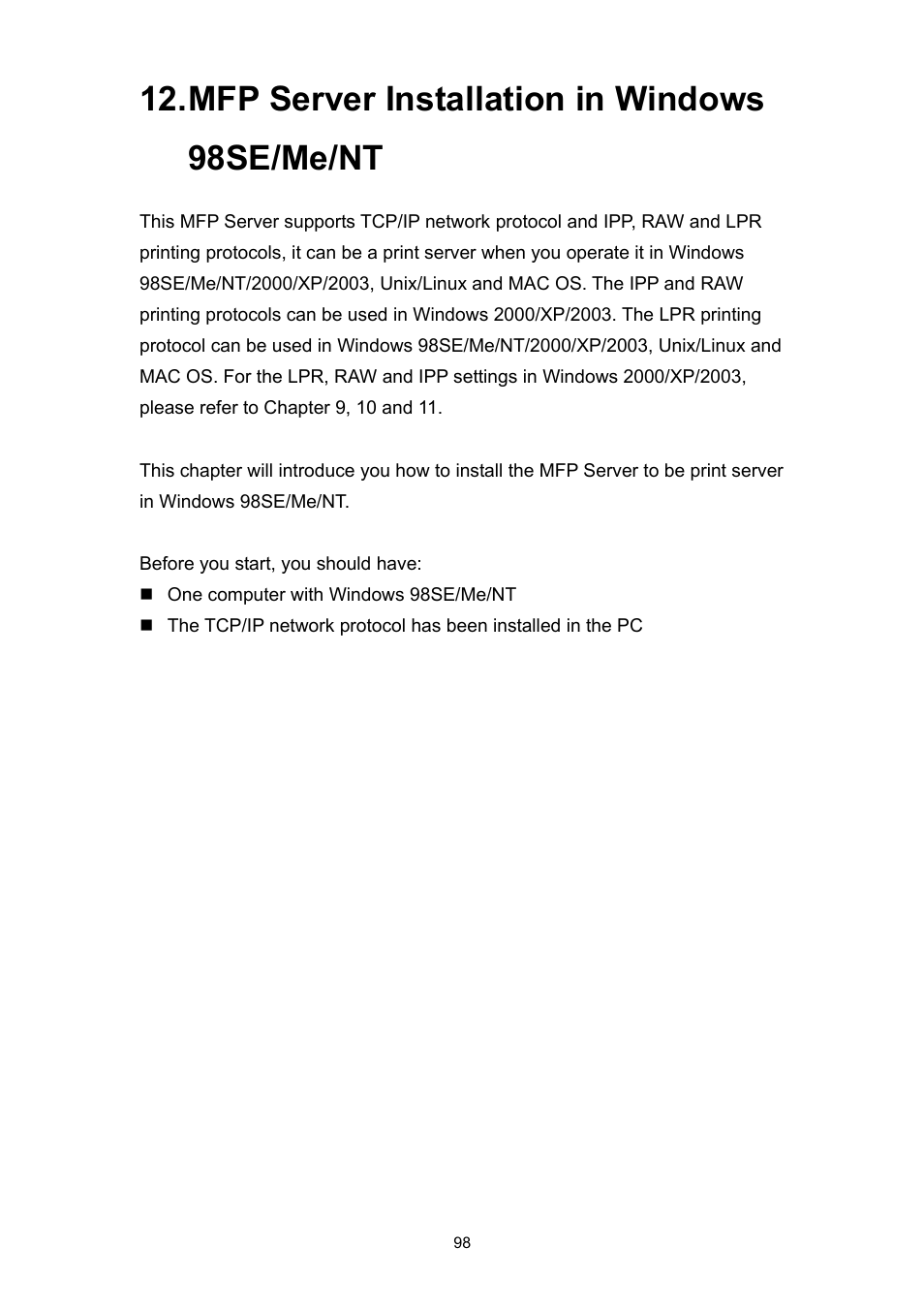 Mfp server installation in windows 98se/me/nt | Edimax Technology PS-1206MFG User Manual | Page 106 / 142