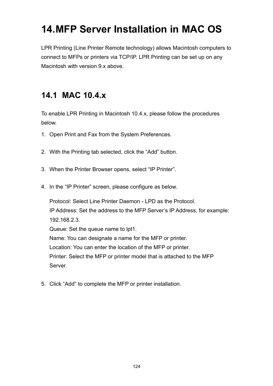 Mfp server installation in mac os, 1 mac 10.4.x | Edimax Technology PS-1206MFG User Manual | Page 132 / 142