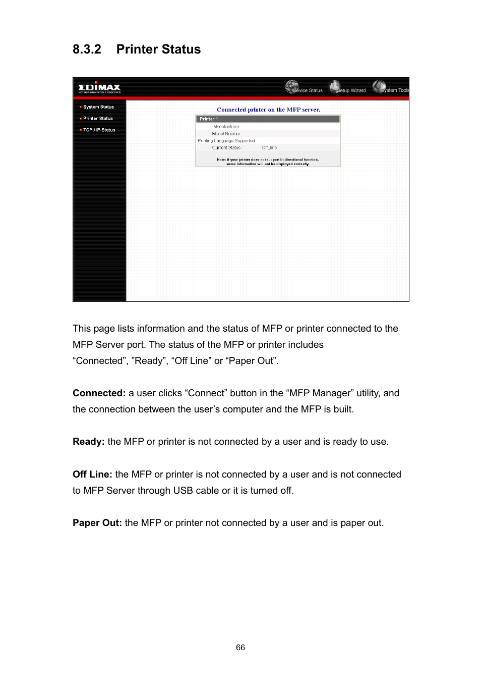 2 printer status | Edimax Technology PS-1206MFG User Manual | Page 74 / 142