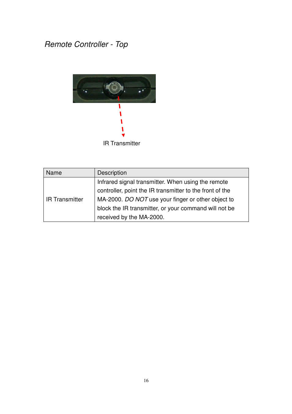 Remote controller - top | Edimax Technology MA-2000 User Manual | Page 16 / 48
